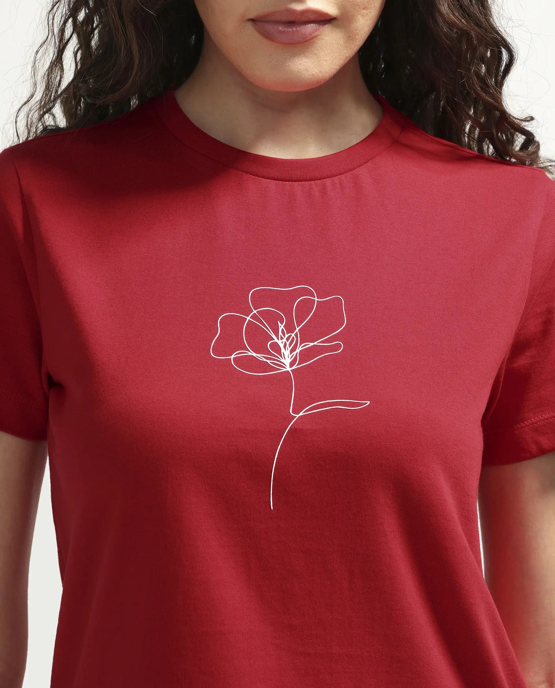 Rareism Women's Zexer Red Cotton Crew Neck Pull-On Regular Floral Print T-Shirt - Image 4