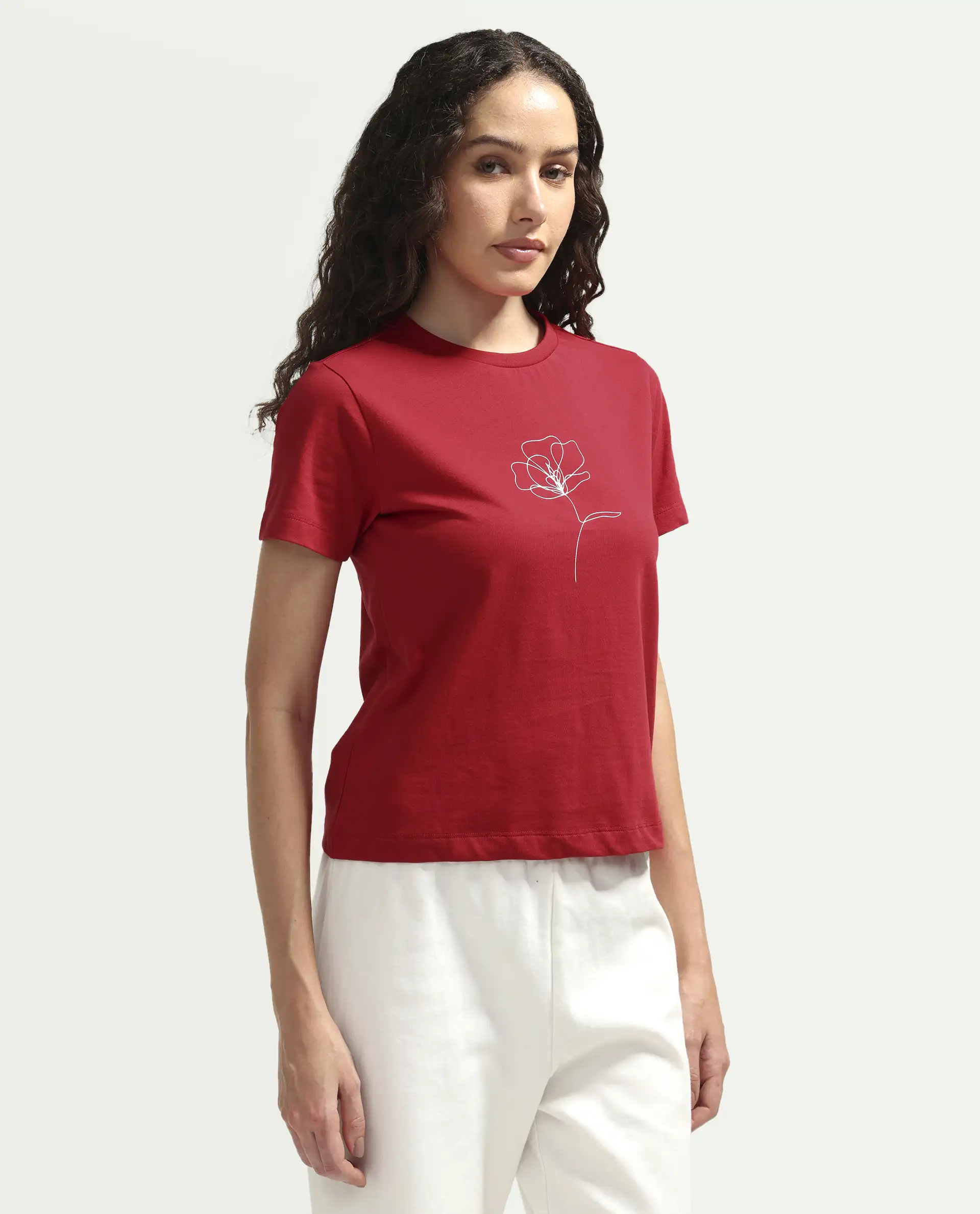 Rareism Women's Zexer Red Cotton Crew Neck Pull-On Regular Floral Print T-Shirt - Image 6