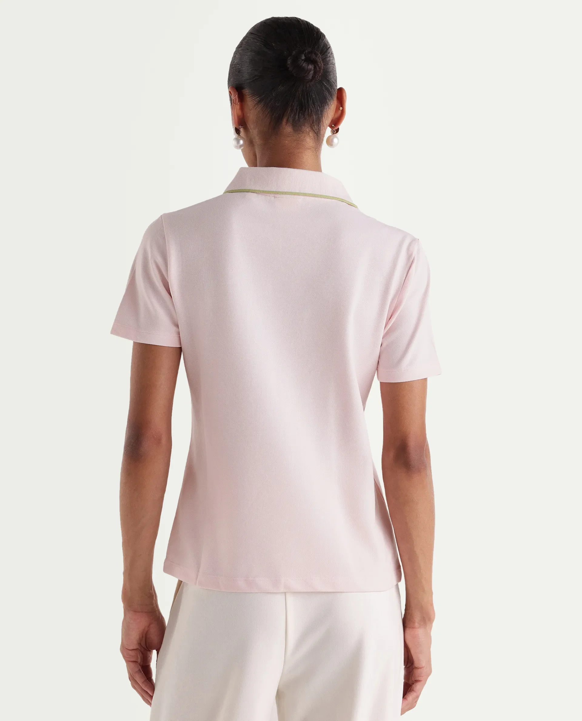 Rareism Women's Zeya Light Pink Cotton Blend Half Sleeve Regular Fit Plain Polo - Image 7