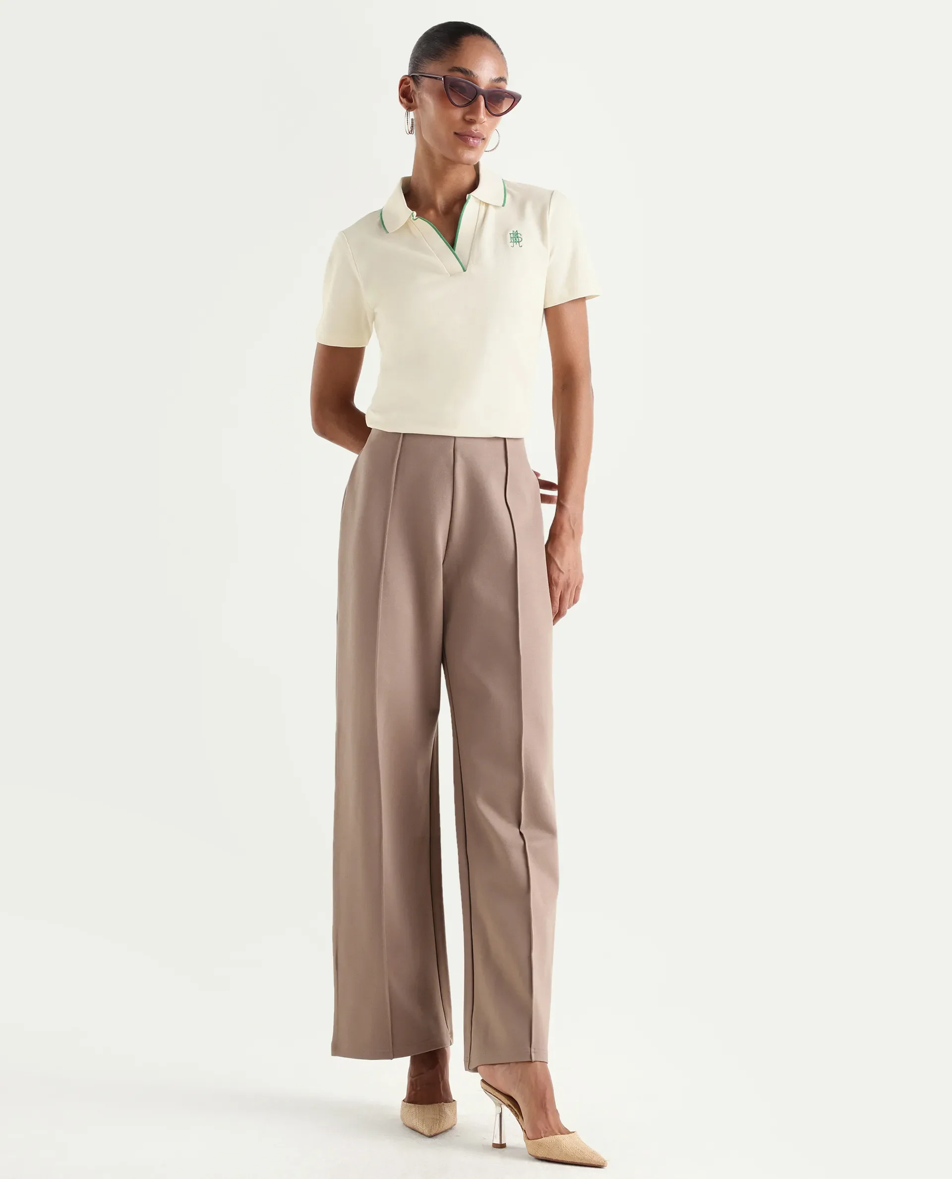 Rareism Women's Zeya Off White Cotton Blend Half Sleeve Regular Fit Plain Polo - Image 2