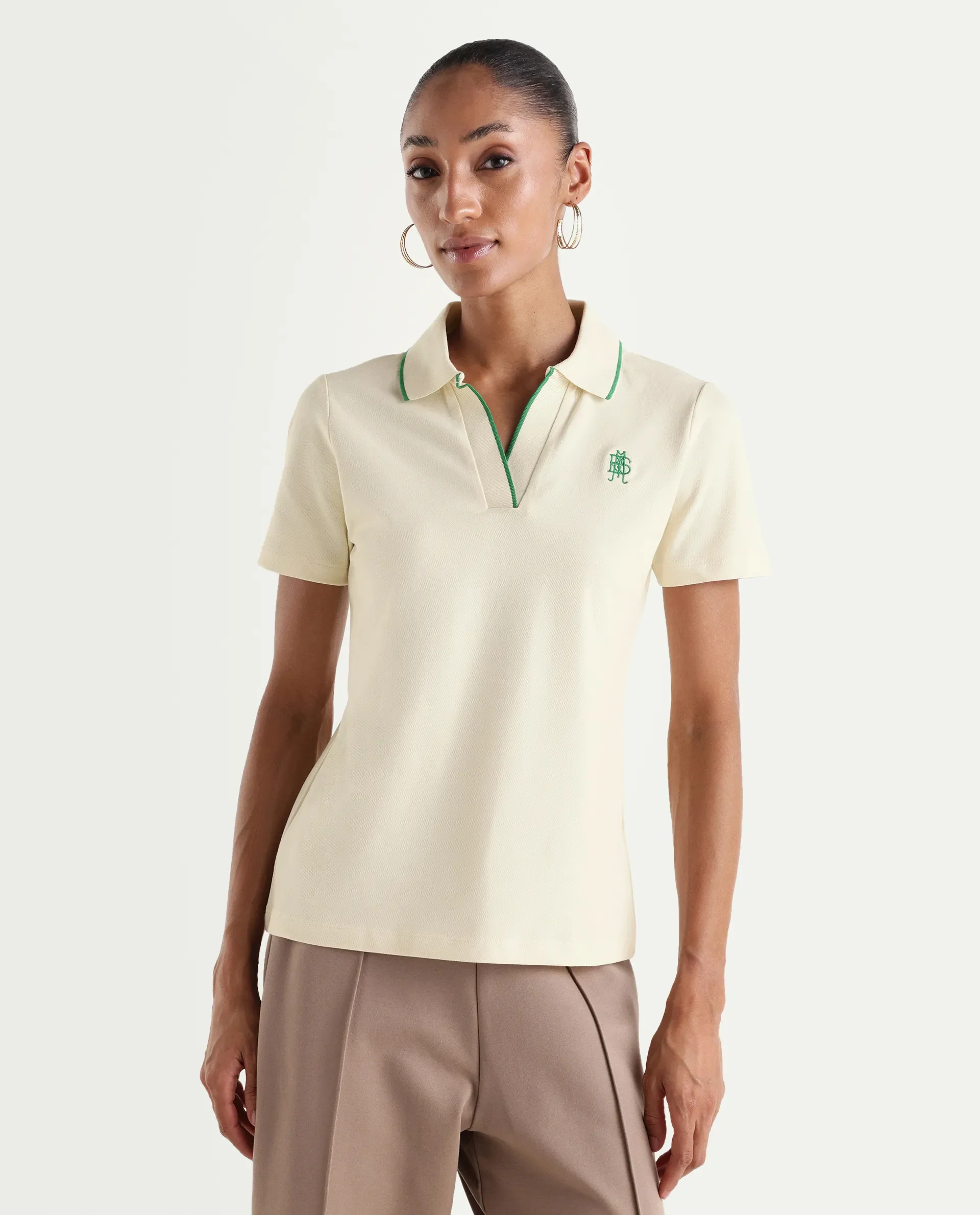 Rareism Women's Zeya Off White Cotton Blend Half Sleeve Regular Fit Plain Polo - Image 5