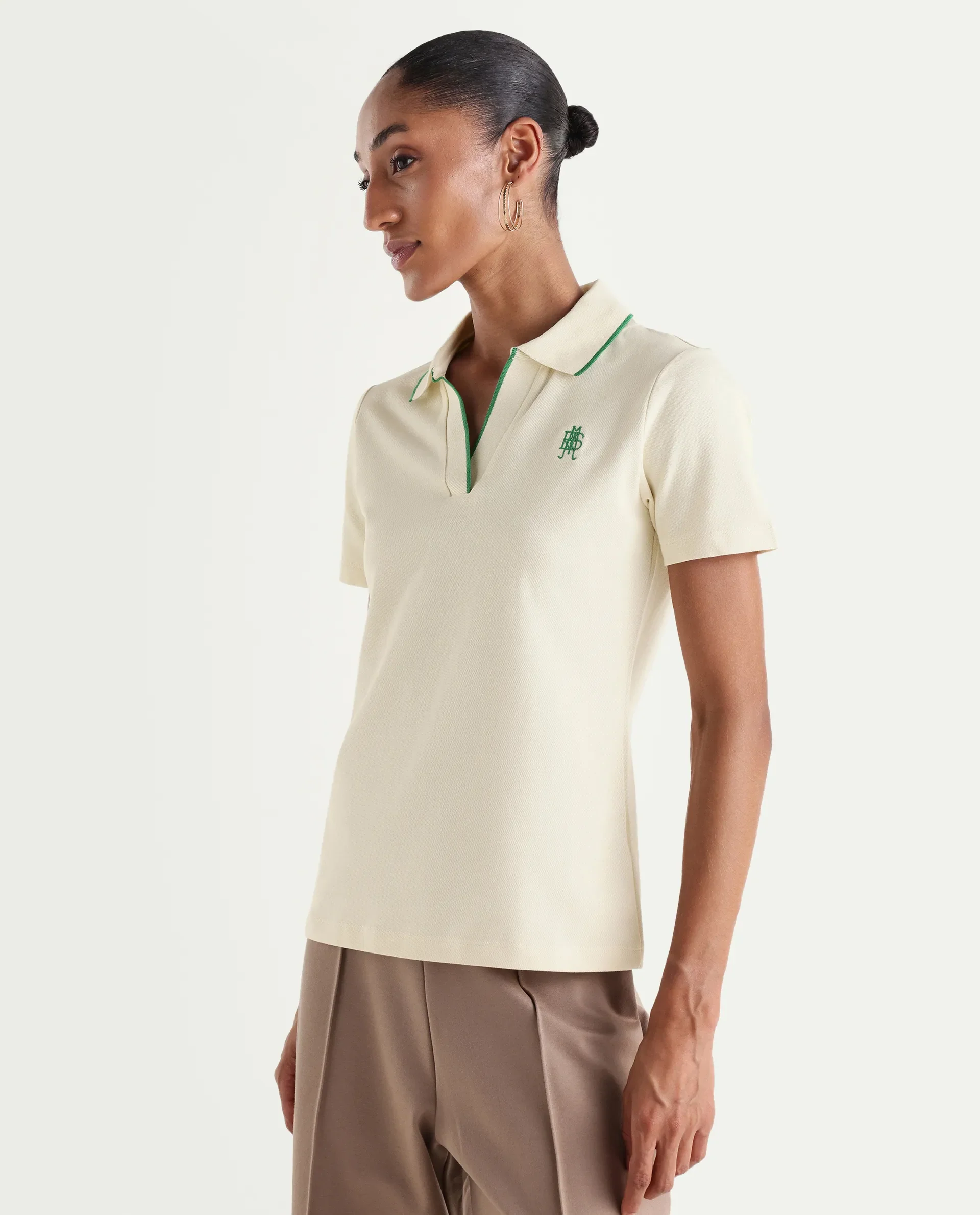 Rareism Women's Zeya Off White Cotton Blend Half Sleeve Regular Fit Plain Polo - Image 6