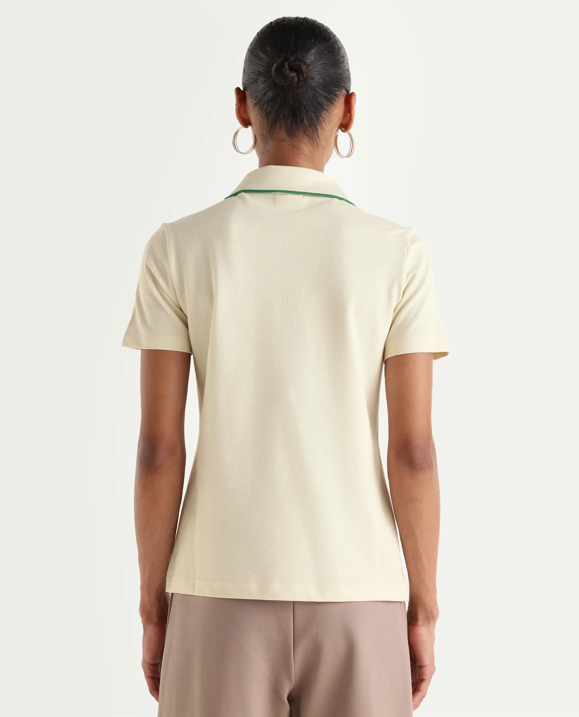 Rareism Women's Zeya Off White Cotton Blend Half Sleeve Regular Fit Plain Polo - Image 8