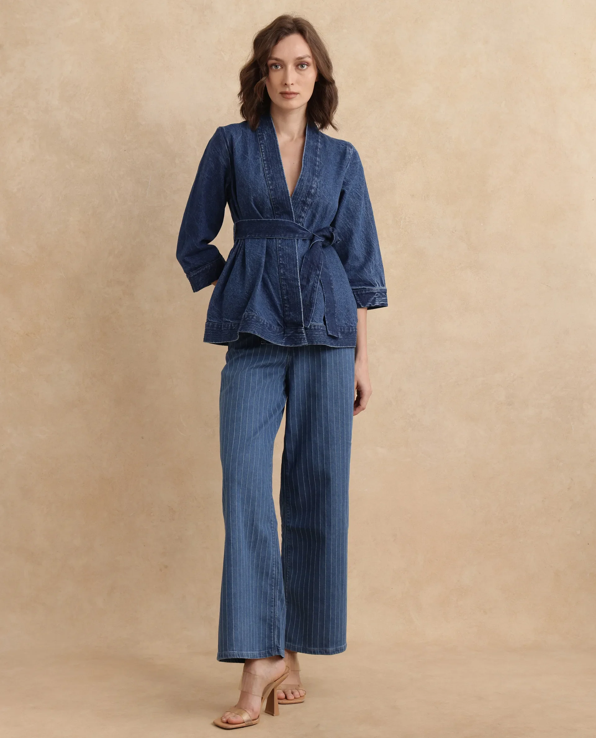 Rareism Women's Zezo Blue Cotton Wrap Neck Plain Regular Fit Jacket - Image 5