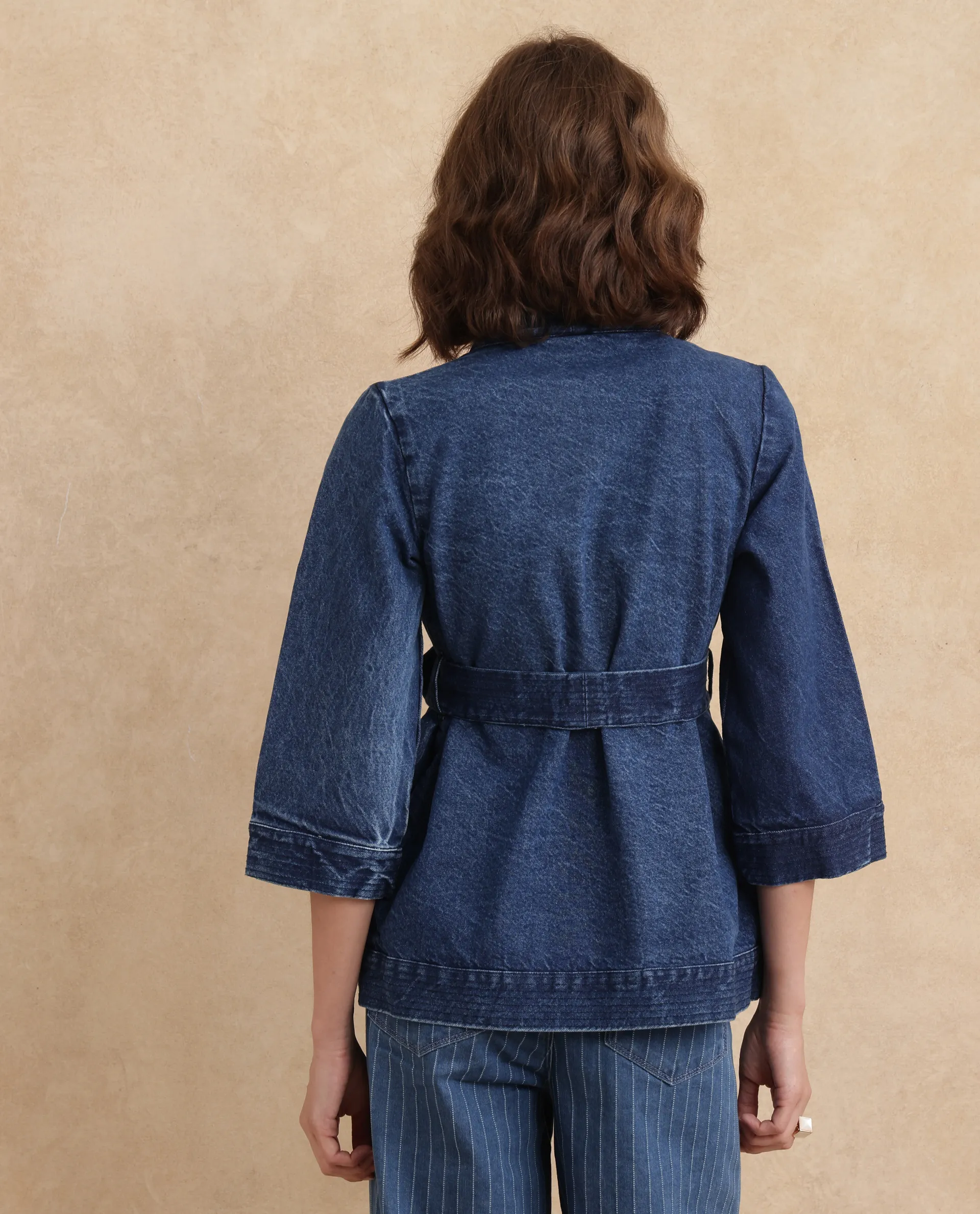 Rareism Women's Zezo Blue Cotton Wrap Neck Plain Regular Fit Jacket - Image 9