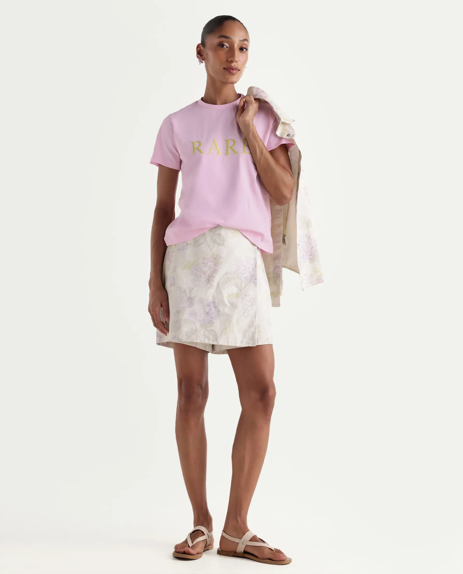 Rareism Women's Zhane Light Pink Cotton Crew Neck Pull-On Regular Typography Print T-Shirt - Image 2