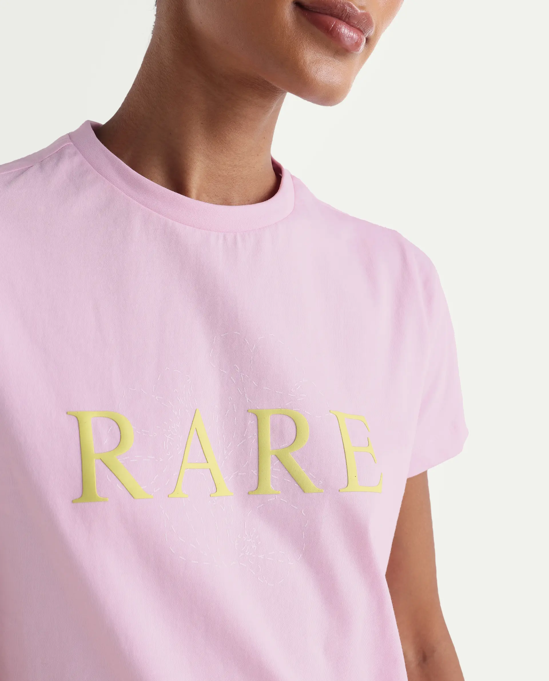 Rareism Women's Zhane Light Pink Cotton Crew Neck Pull-On Regular Typography Print T-Shirt - Image 3