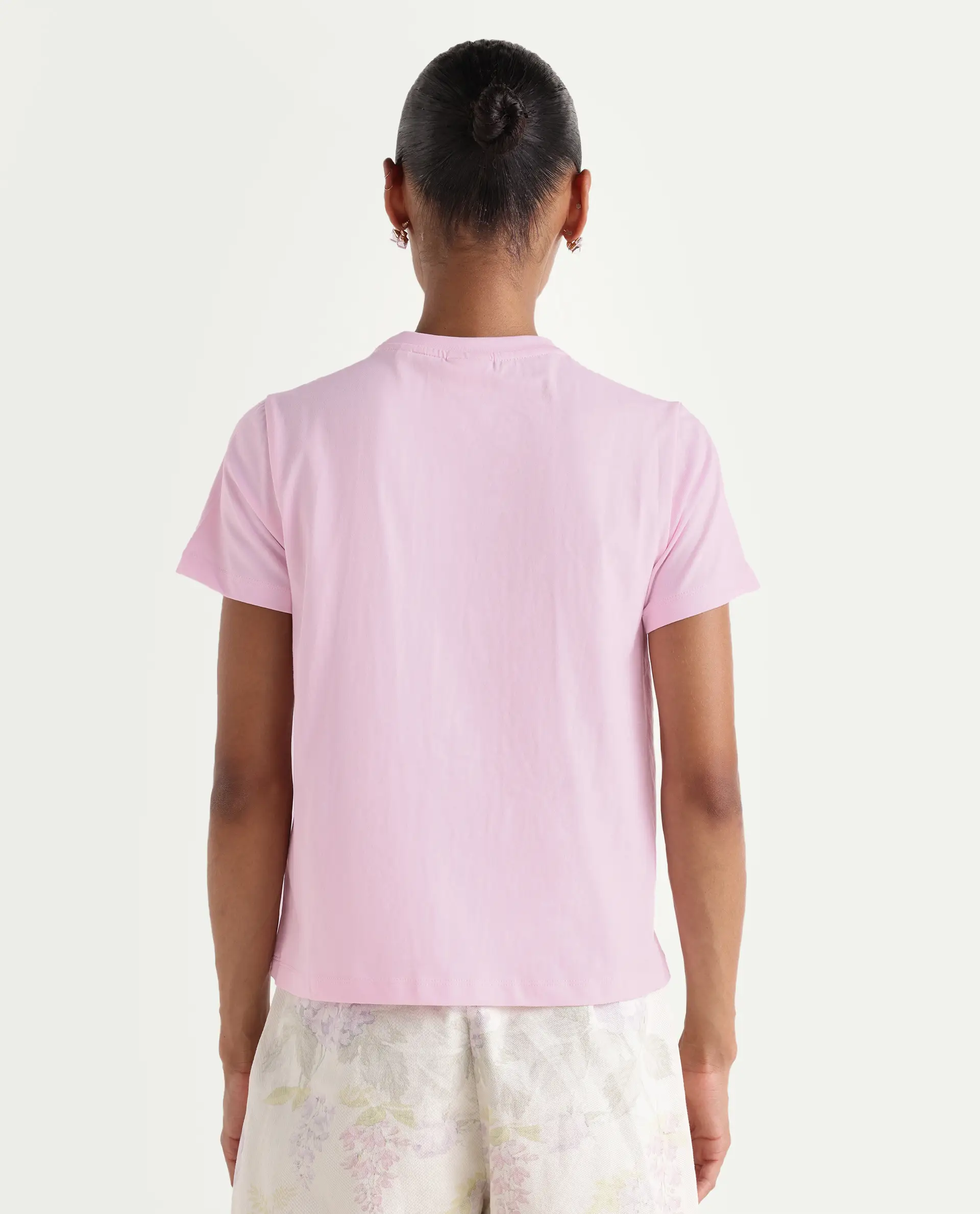Rareism Women's Zhane Light Pink Cotton Crew Neck Pull-On Regular Typography Print T-Shirt - Image 6