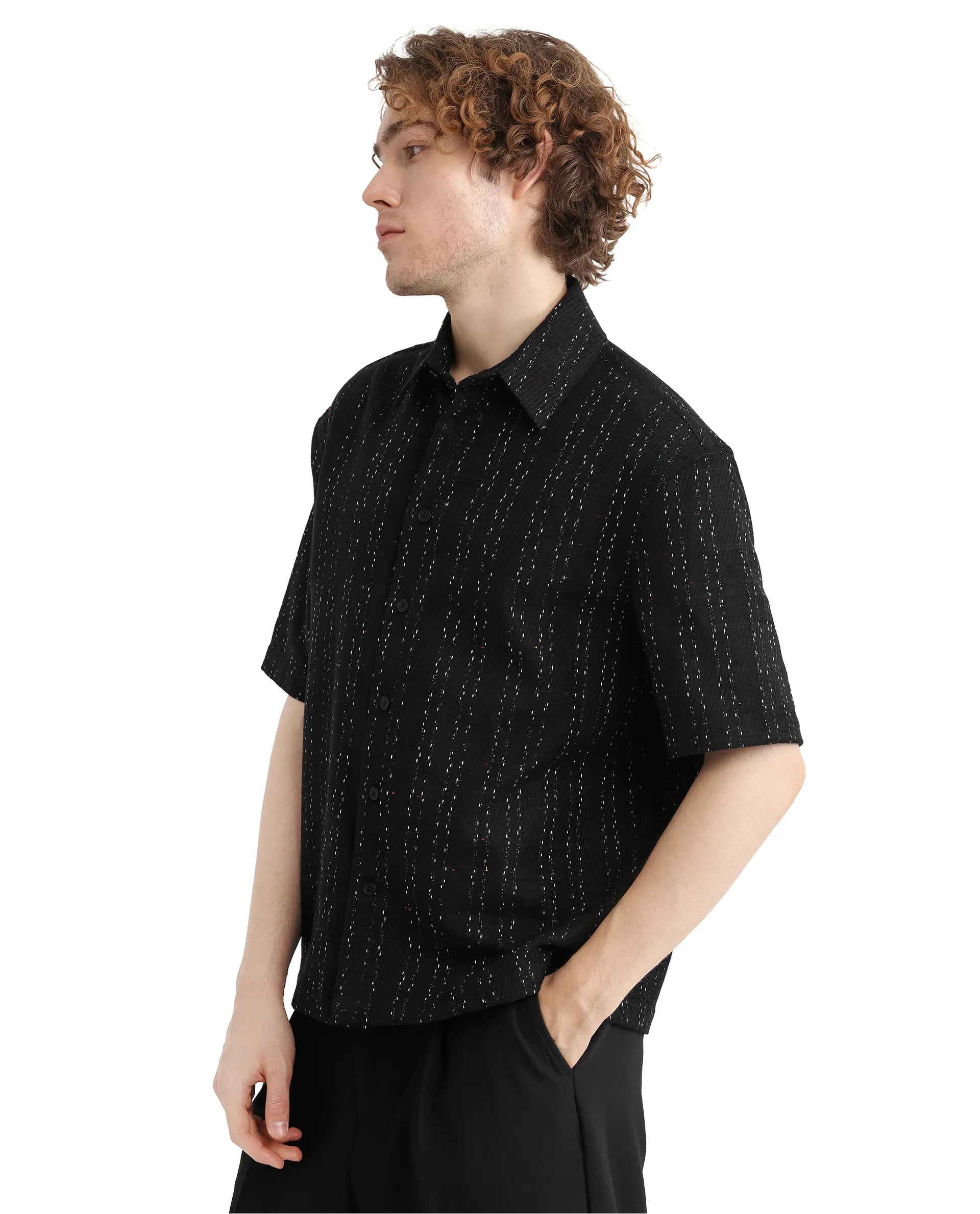 Rare Rabbit Men's Zhet Navy Cotton Striped Print Regular Fit Half Sleeve Collared Shirt - Image 7