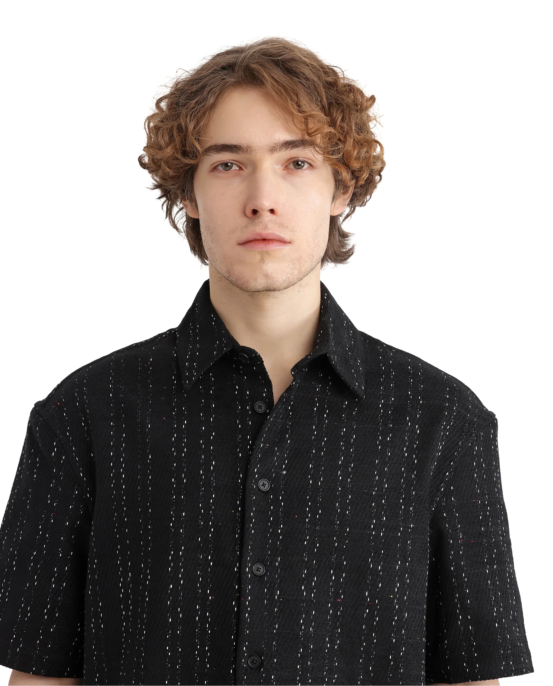 Rare Rabbit Men's Zhet Navy Cotton Striped Print Regular Fit Half Sleeve Collared Shirt - Image 9