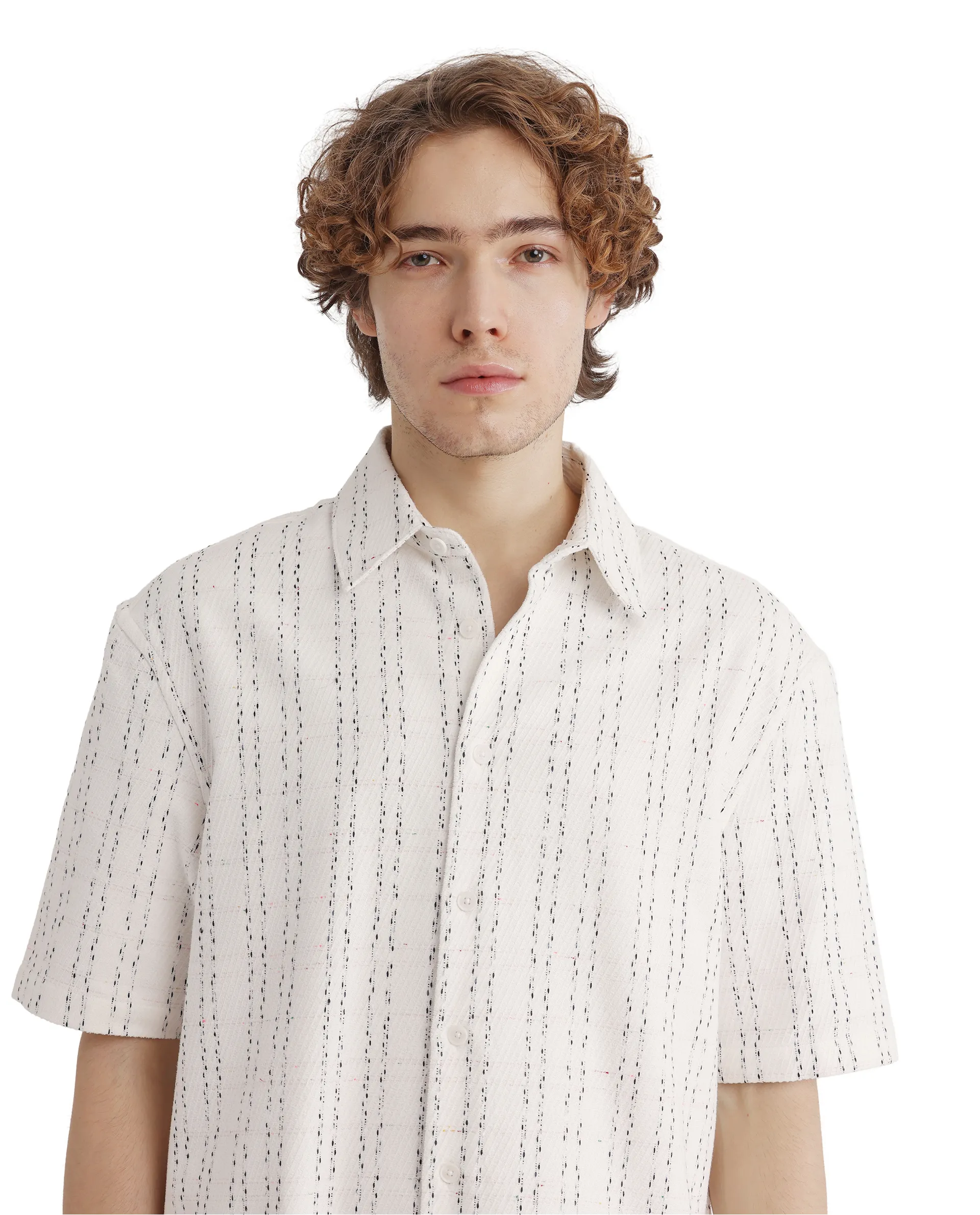 Rare Rabbit Men's Zhet White Cotton Striped Print Regular Fit Half Sleeve Collared Shirt - Image 6