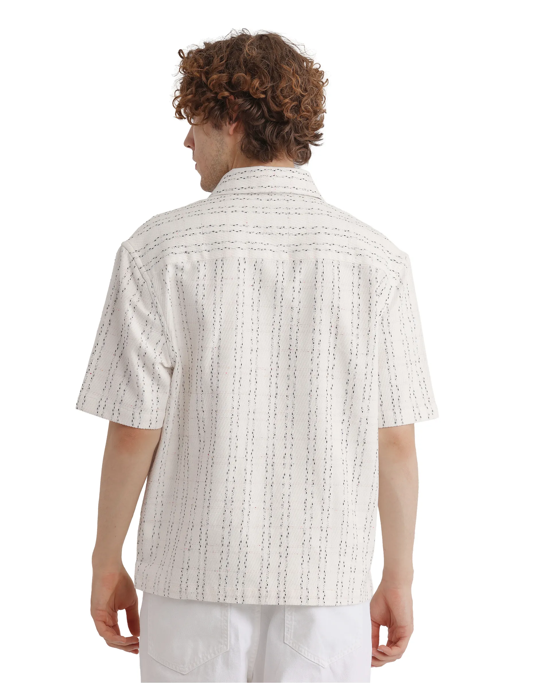 Rare Rabbit Men's Zhet White Cotton Striped Print Regular Fit Half Sleeve Collared Shirt - Image 7