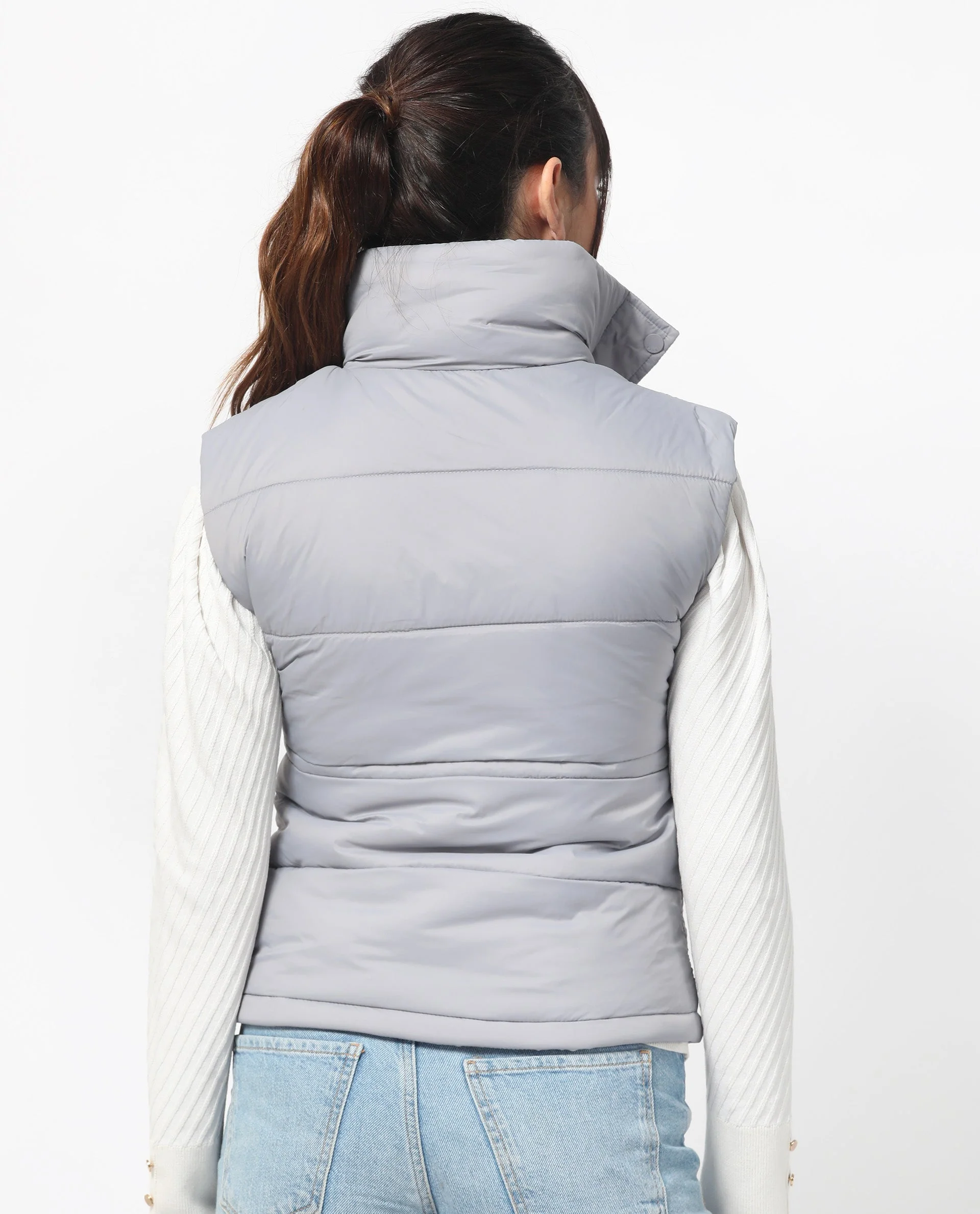 Rareism Women's Ziazan Purple Polyester High Neck Plain Sleeveless Regular Fit Jacket - Image 9