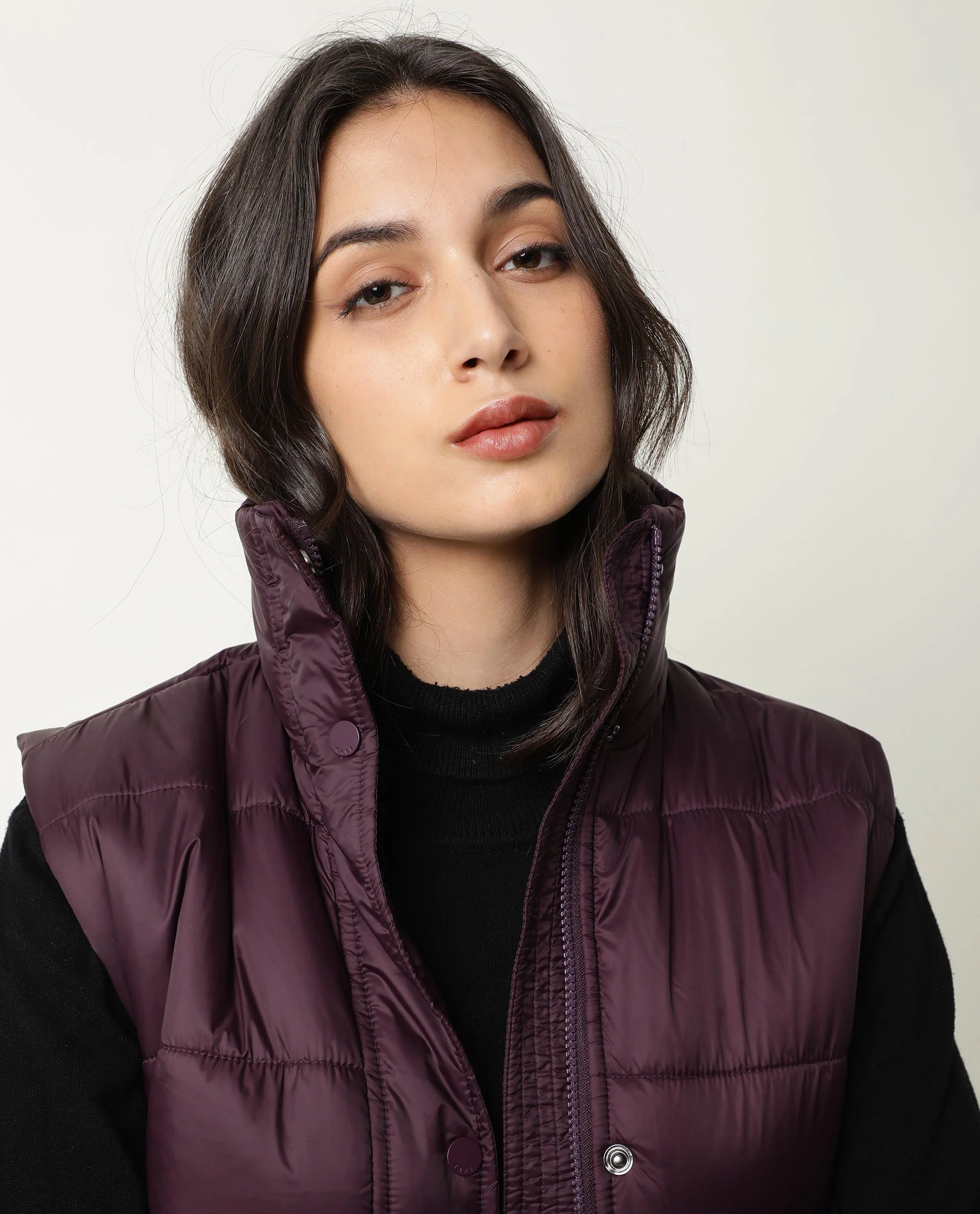 Rareism Women's Ziazan Maroon Polyester High Neck Plain Sleeveless Regular Fit Jacket - Image 7