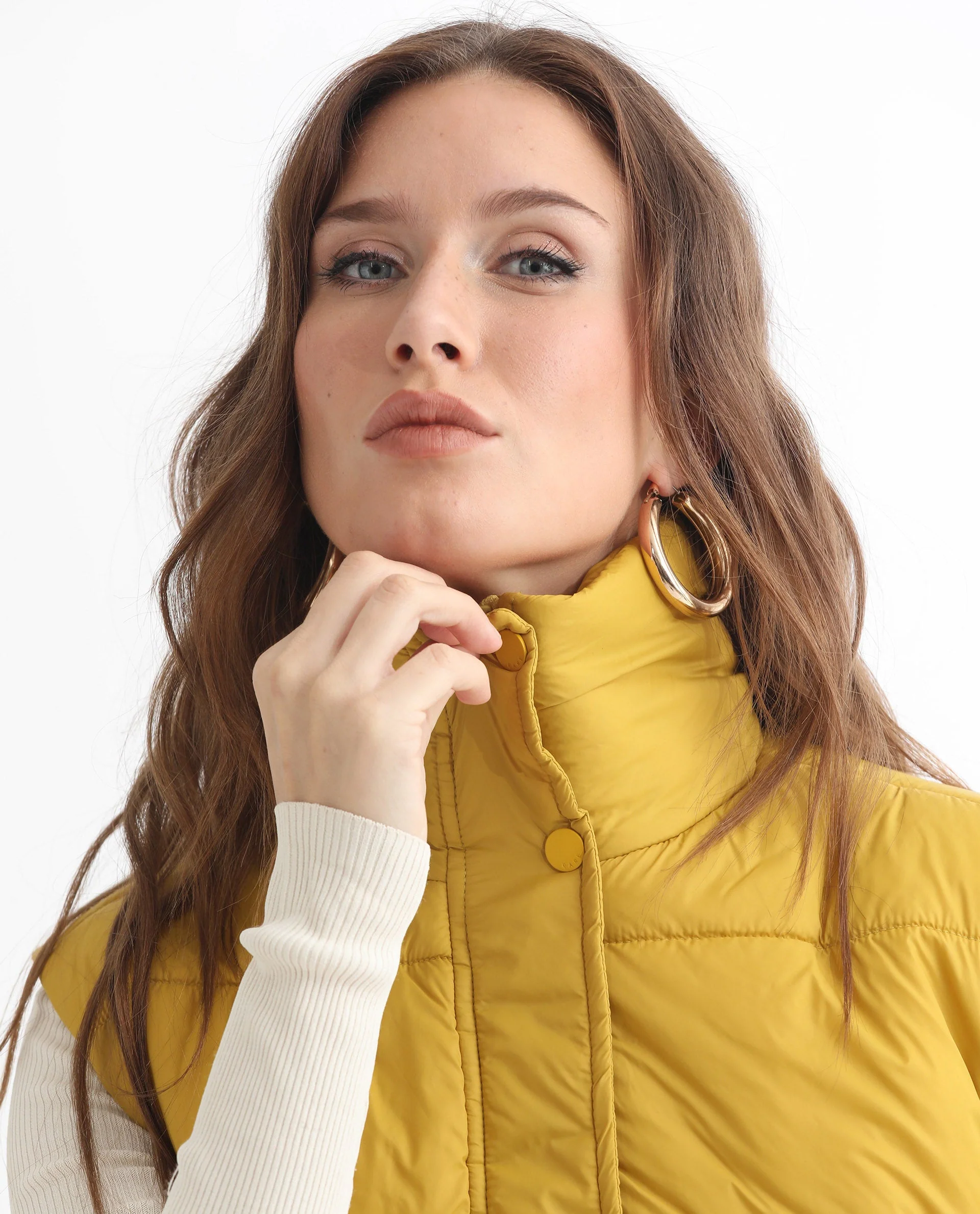 Rareism Women's Ziazan Yellow Polyester High Neck Plain Sleeveless Regular Fit Jacket - Image 10