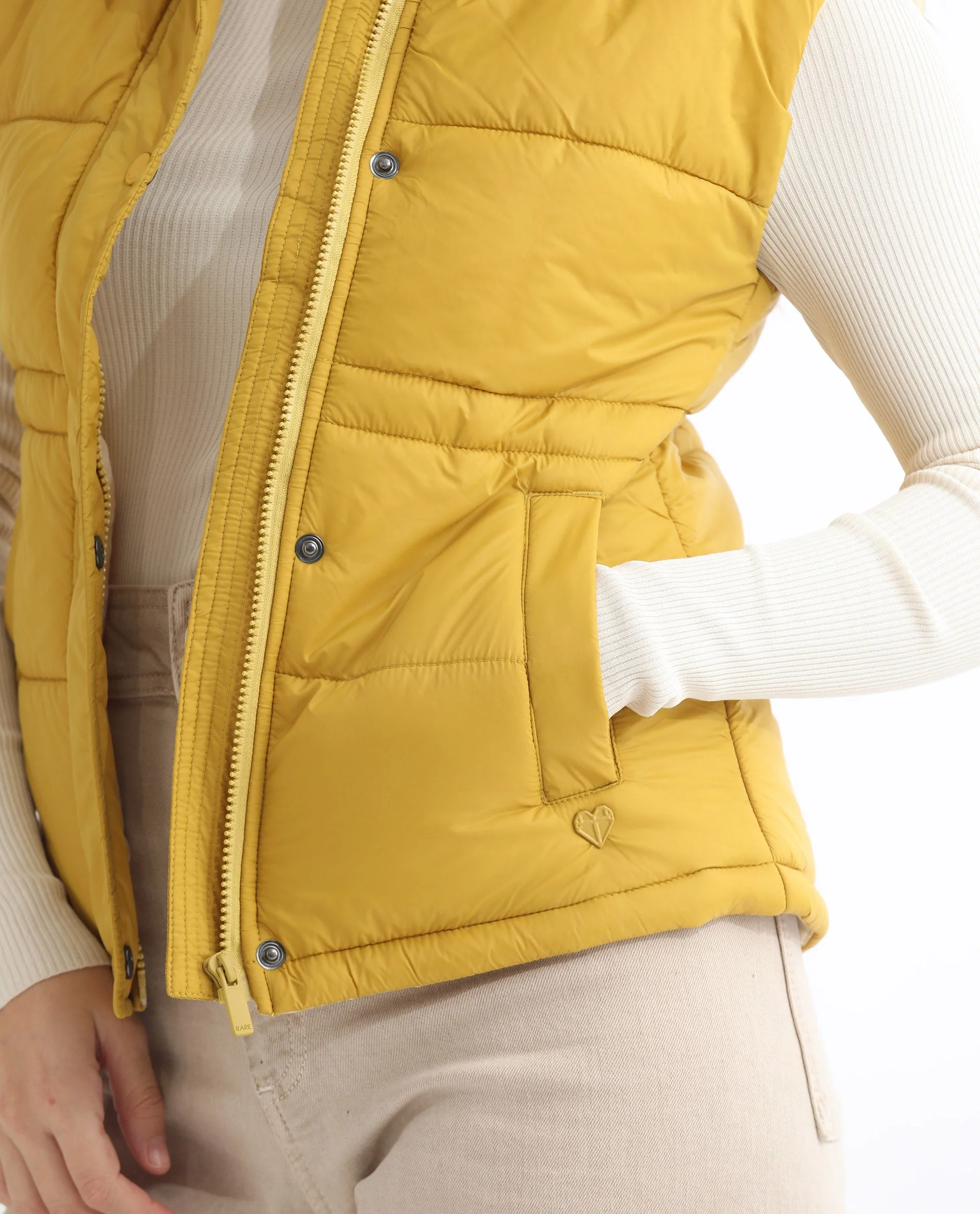 Rareism Women's Ziazan Yellow Polyester High Neck Plain Sleeveless Regular Fit Jacket - Image 2