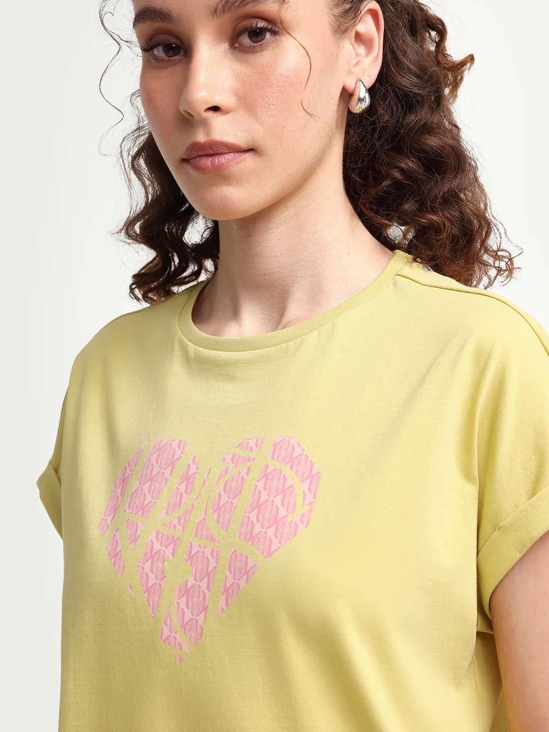 Rareism Women's Zibbit Light Green Cotton Crew Neck Pull-On Relaxed Monogram Print T-Shirt - Image 4