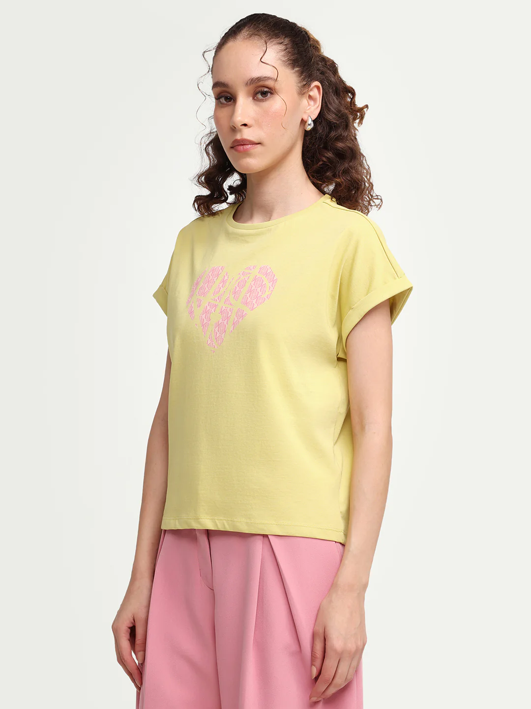 Rareism Women's Zibbit Light Green Cotton Crew Neck Pull-On Relaxed Monogram Print T-Shirt - Image 5