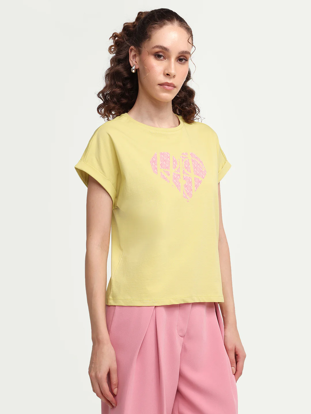 Rareism Women's Zibbit Light Green Cotton Crew Neck Pull-On Relaxed Monogram Print T-Shirt - Image 6