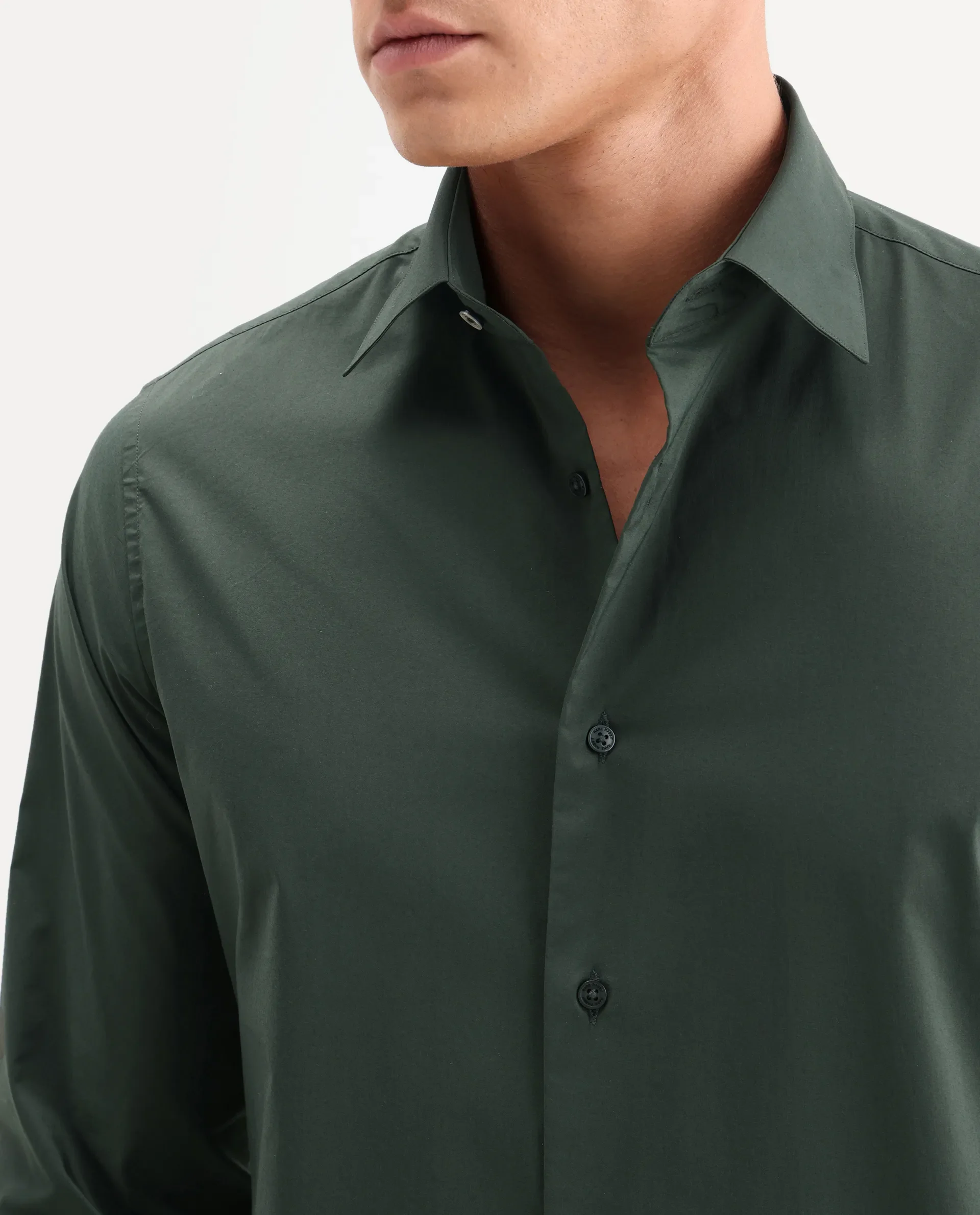 Rare Rabbit Men's Zidan Dark Green Cotton Blend Fabric Full Sleeve Spread Collar Button Regular Plain Shirt - Image 3