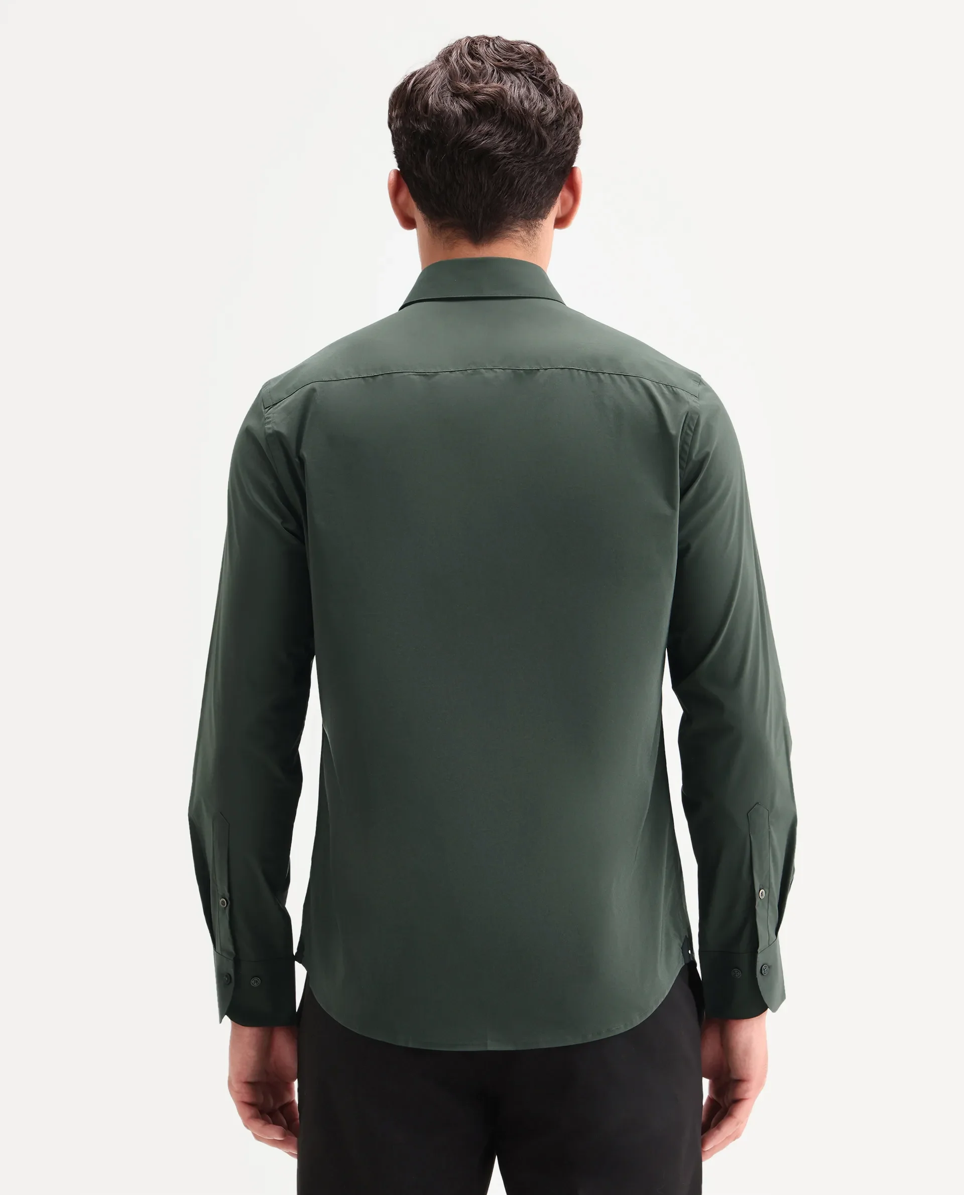Rare Rabbit Men's Zidan Dark Green Cotton Blend Fabric Full Sleeve Spread Collar Button Regular Plain Shirt - Image 7