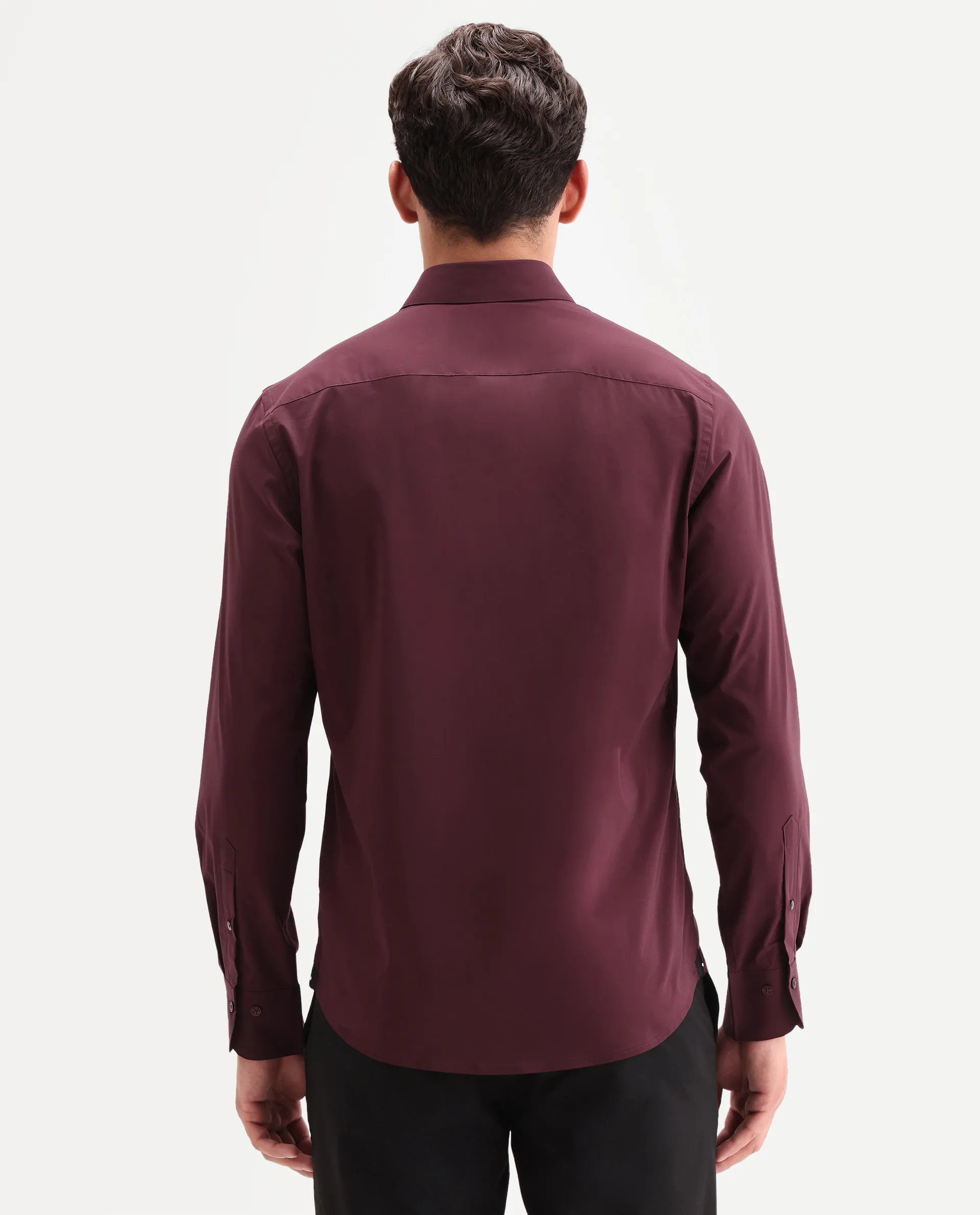 Rare Rabbit Men's Zidan Dark Maroon Cotton Blend Fabric Full Sleeve Spread Collar Button Regular Plain Shirt - Image 7