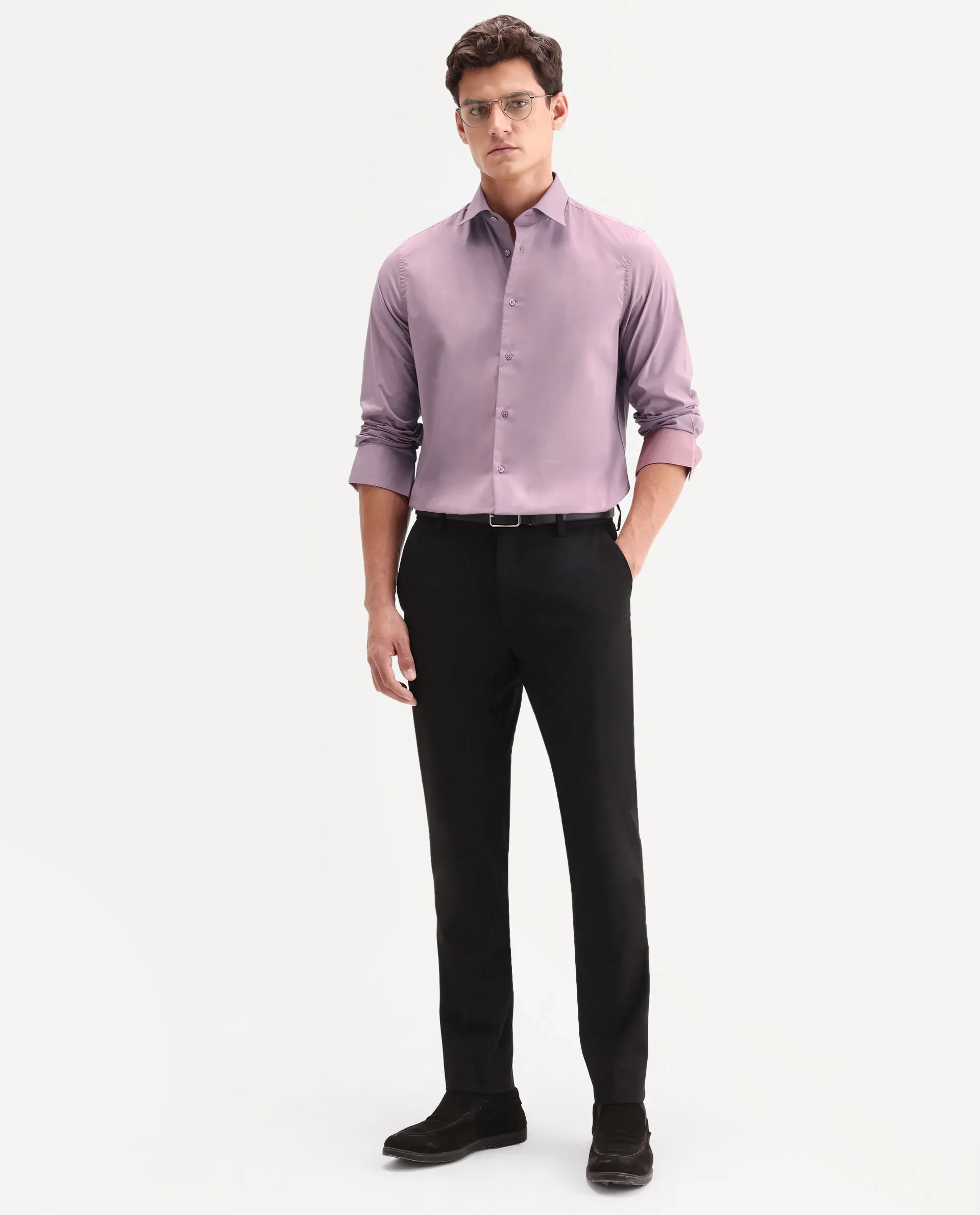 Rare Rabbit Men's Zidan Dusky Pink Cotton Blend Fabric Full Sleeve Spread Collar Button Regular Plain Shirt - Image 2