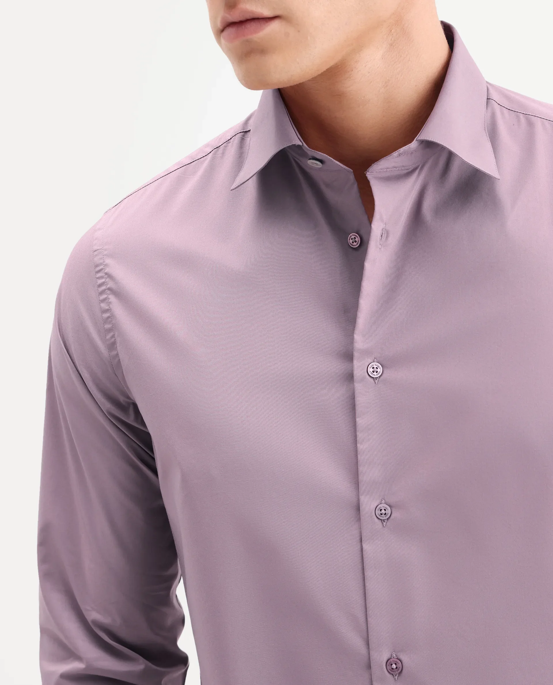 Rare Rabbit Men's Zidan Dusky Pink Cotton Blend Fabric Full Sleeve Spread Collar Button Regular Plain Shirt - Image 3