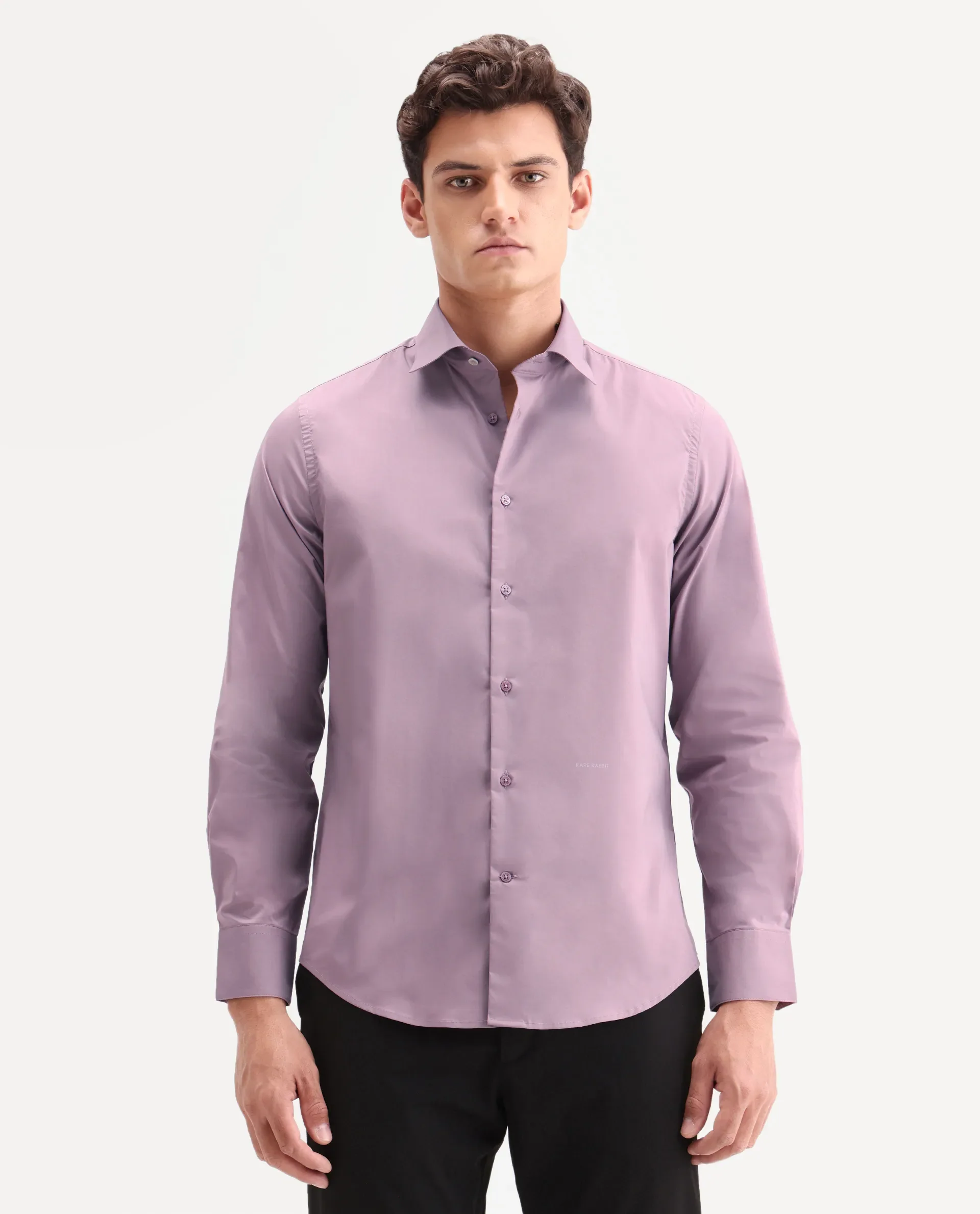 Rare Rabbit Men's Zidan Dusky Pink Cotton Blend Fabric Full Sleeve Spread Collar Button Regular Plain Shirt - Image 4