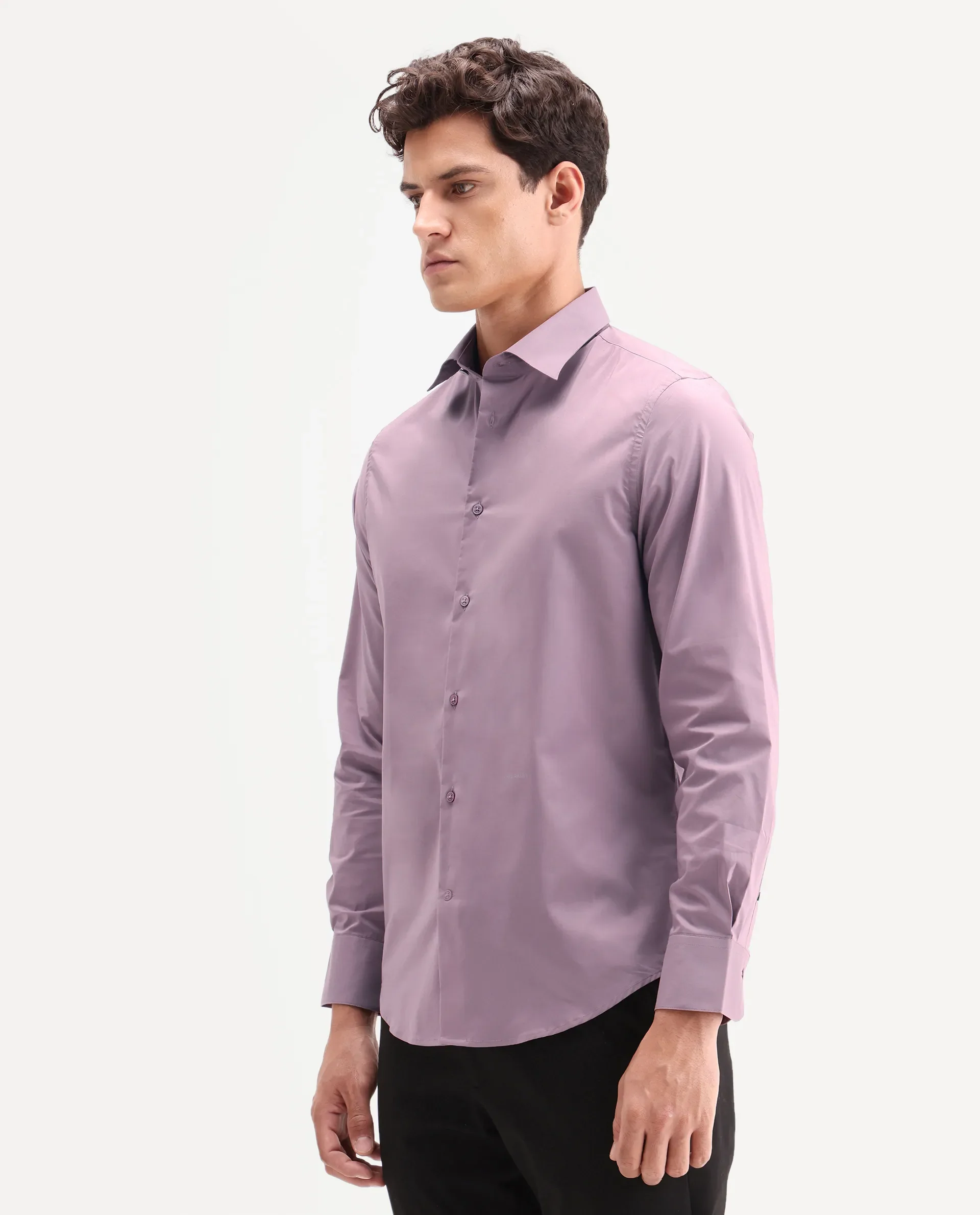 Rare Rabbit Men's Zidan Dusky Pink Cotton Blend Fabric Full Sleeve Spread Collar Button Regular Plain Shirt - Image 5