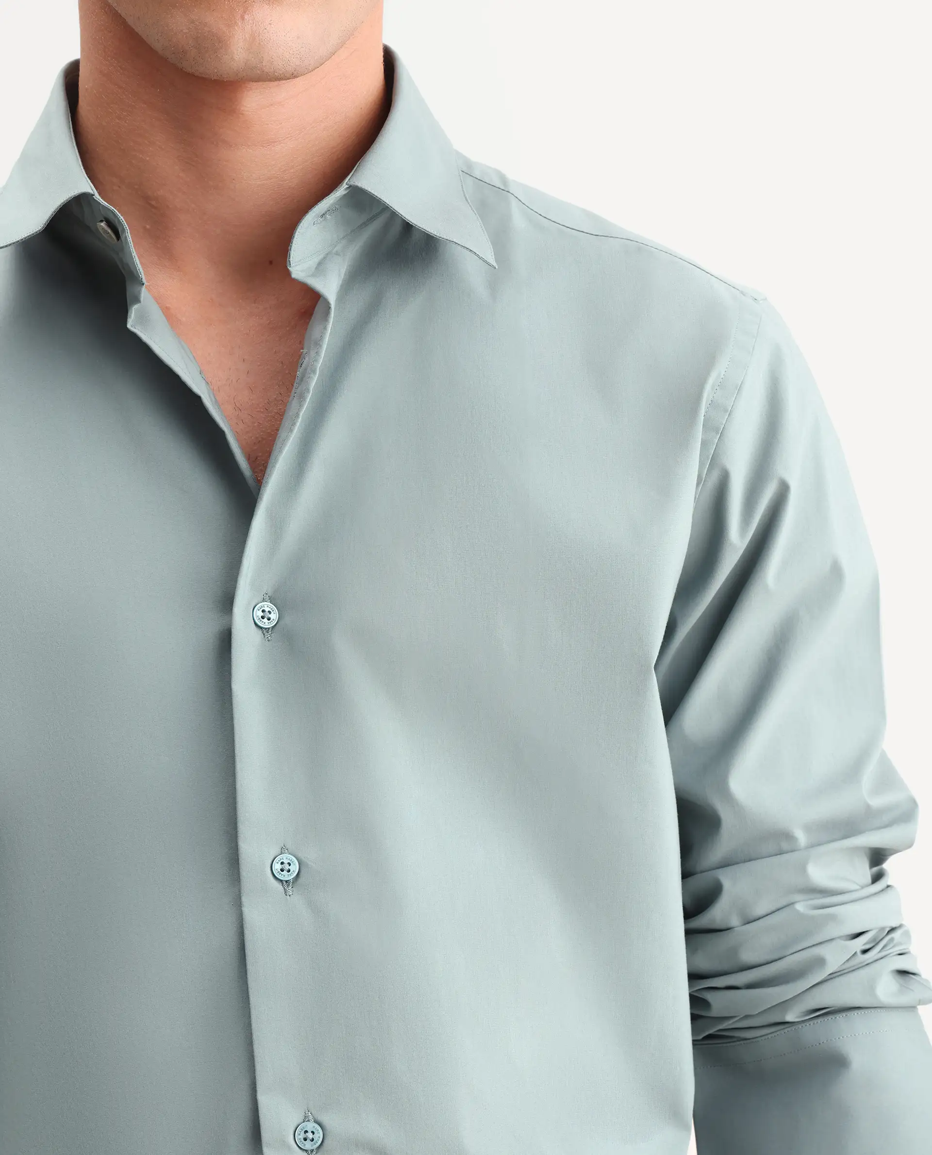 Rare Rabbit Men's Zidan Dusky Teal Cotton Blend Fabric Full Sleeve Spread Collar Button Regular Plain Shirt - Image 3