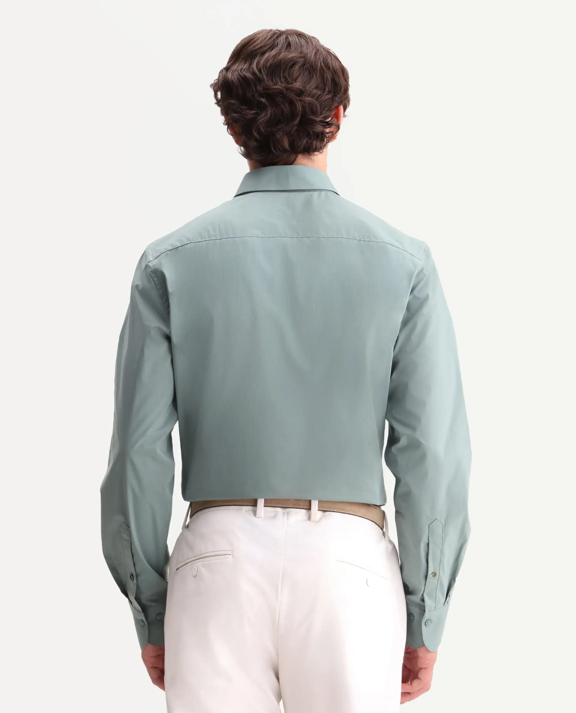 Rare Rabbit Men's Zidan Dusky Teal Cotton Blend Fabric Full Sleeve Spread Collar Button Regular Plain Shirt - Image 7