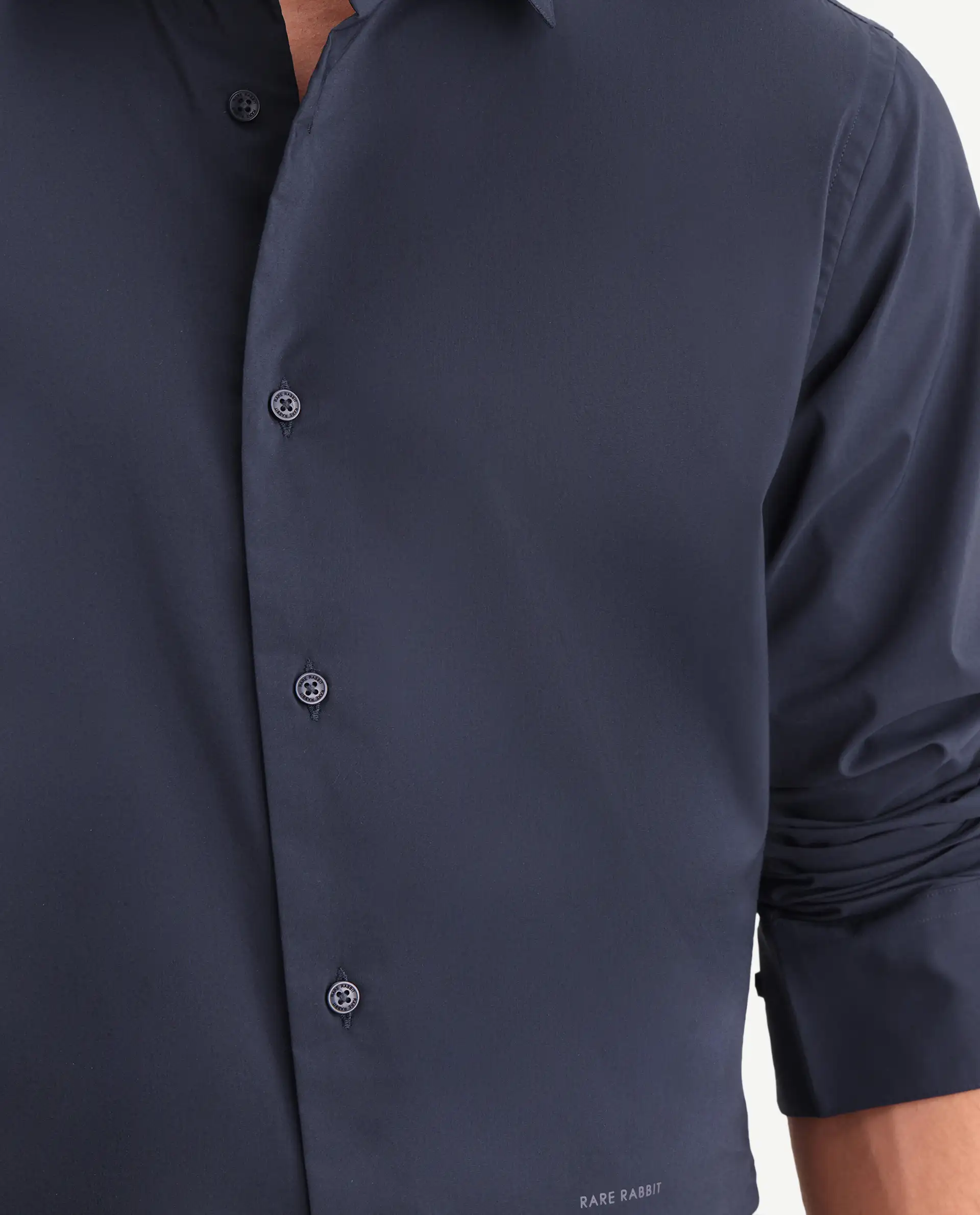 Rare Rabbit Men's Zidan Navy Cotton Blend Fabric Full Sleeve Spread Collar Button Regular Plain Shirt - Image 3