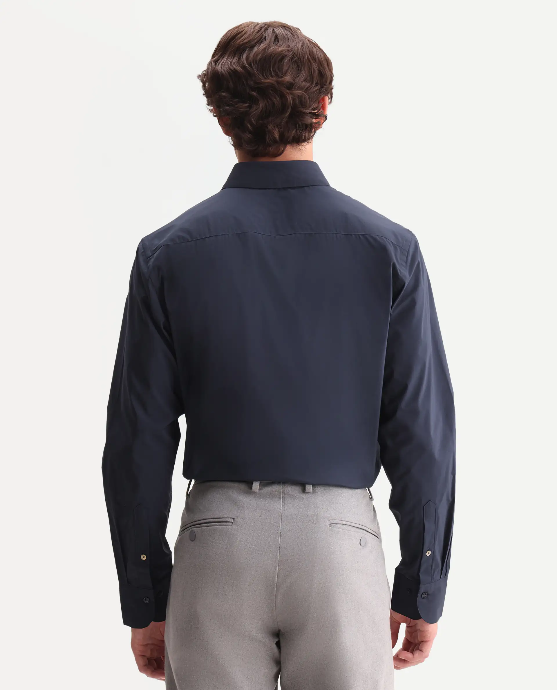 Rare Rabbit Men's Zidan Navy Cotton Blend Fabric Full Sleeve Spread Collar Button Regular Plain Shirt - Image 7