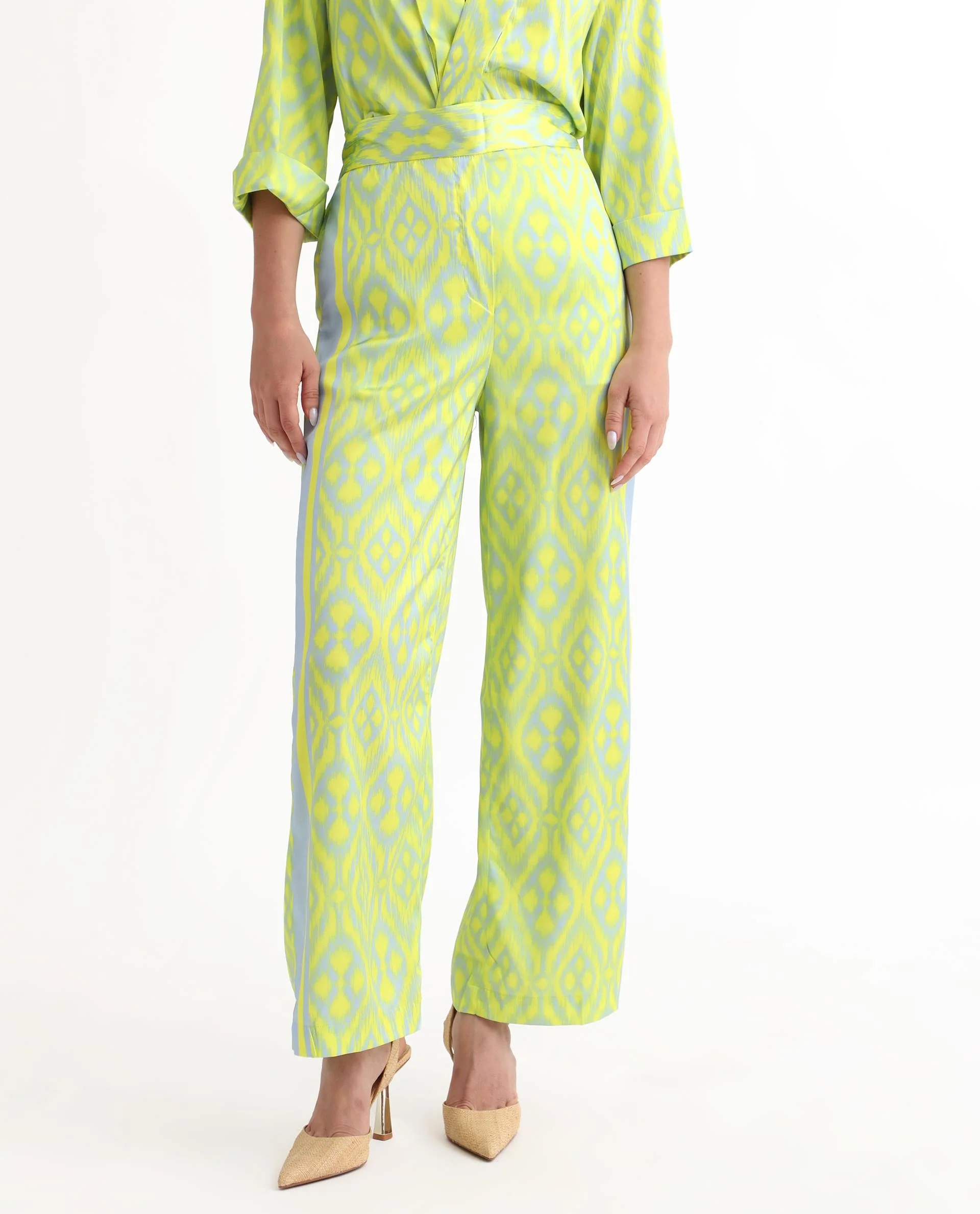Rareism Women's Zie Yellow Polyester Striped Ankle Length Regular Fit Trouser - Image 10