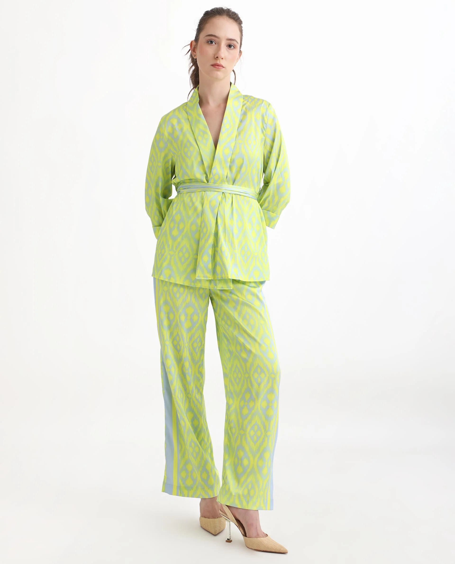 Rareism Women's Zie Yellow Polyester Striped Ankle Length Regular Fit Trouser - Image 3