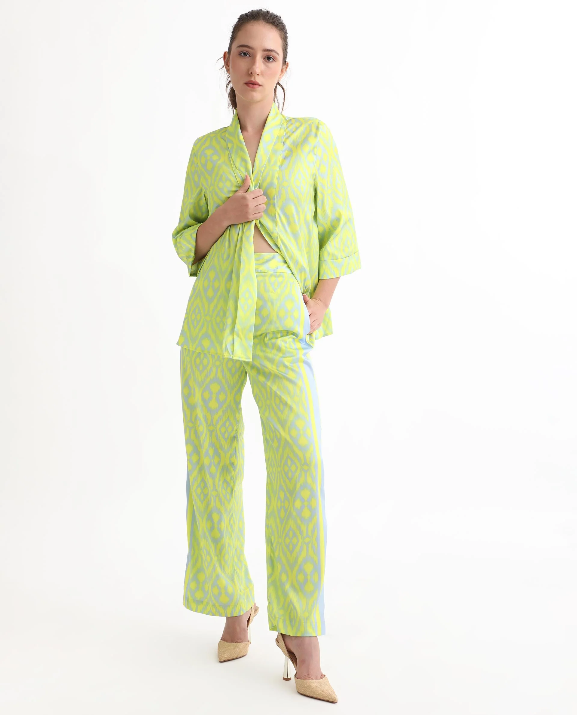 Rareism Women's Zie Yellow Polyester Striped Ankle Length Regular Fit Trouser - Image 4