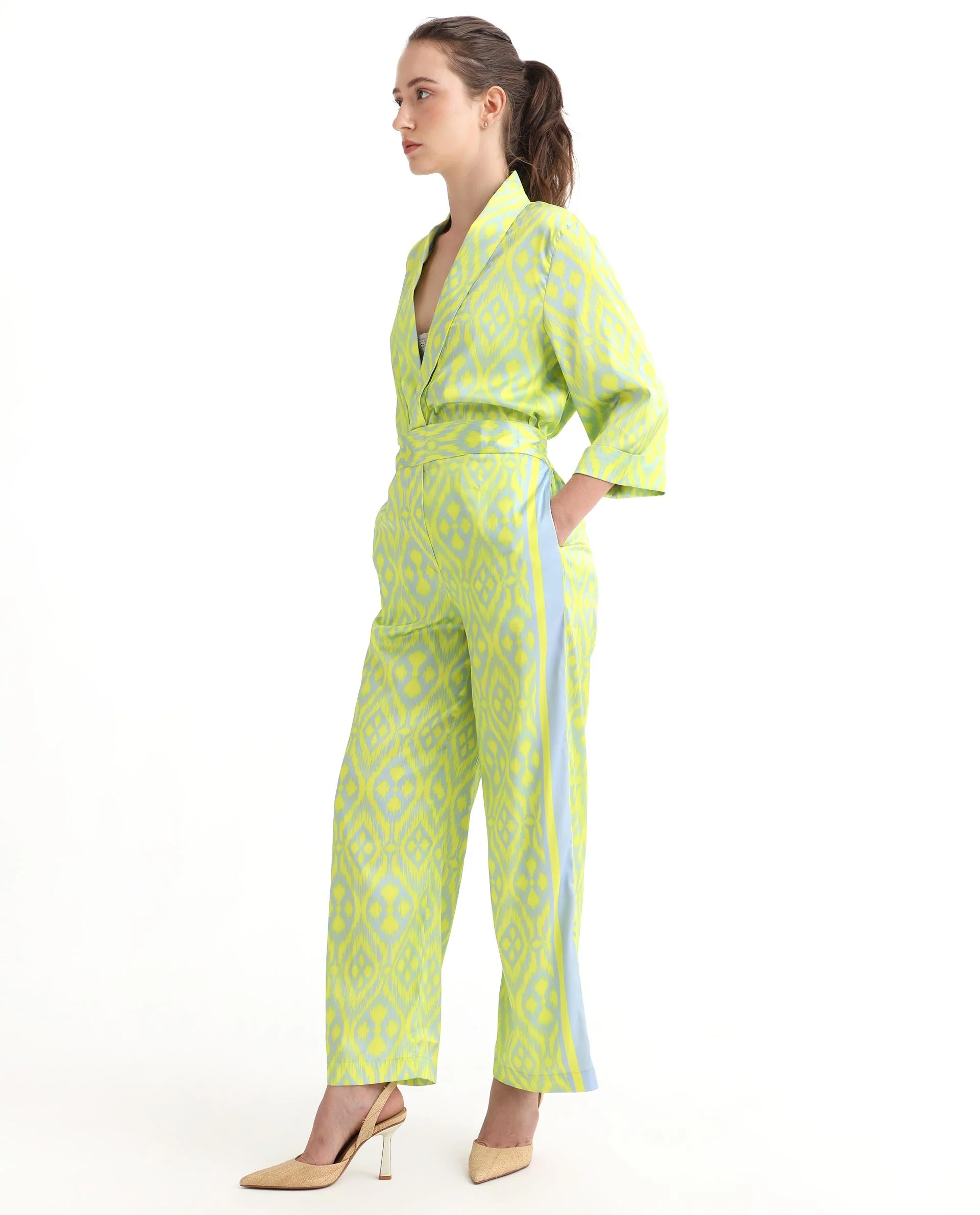 Rareism Women's Zie Yellow Polyester Striped Ankle Length Regular Fit Trouser - Image 5