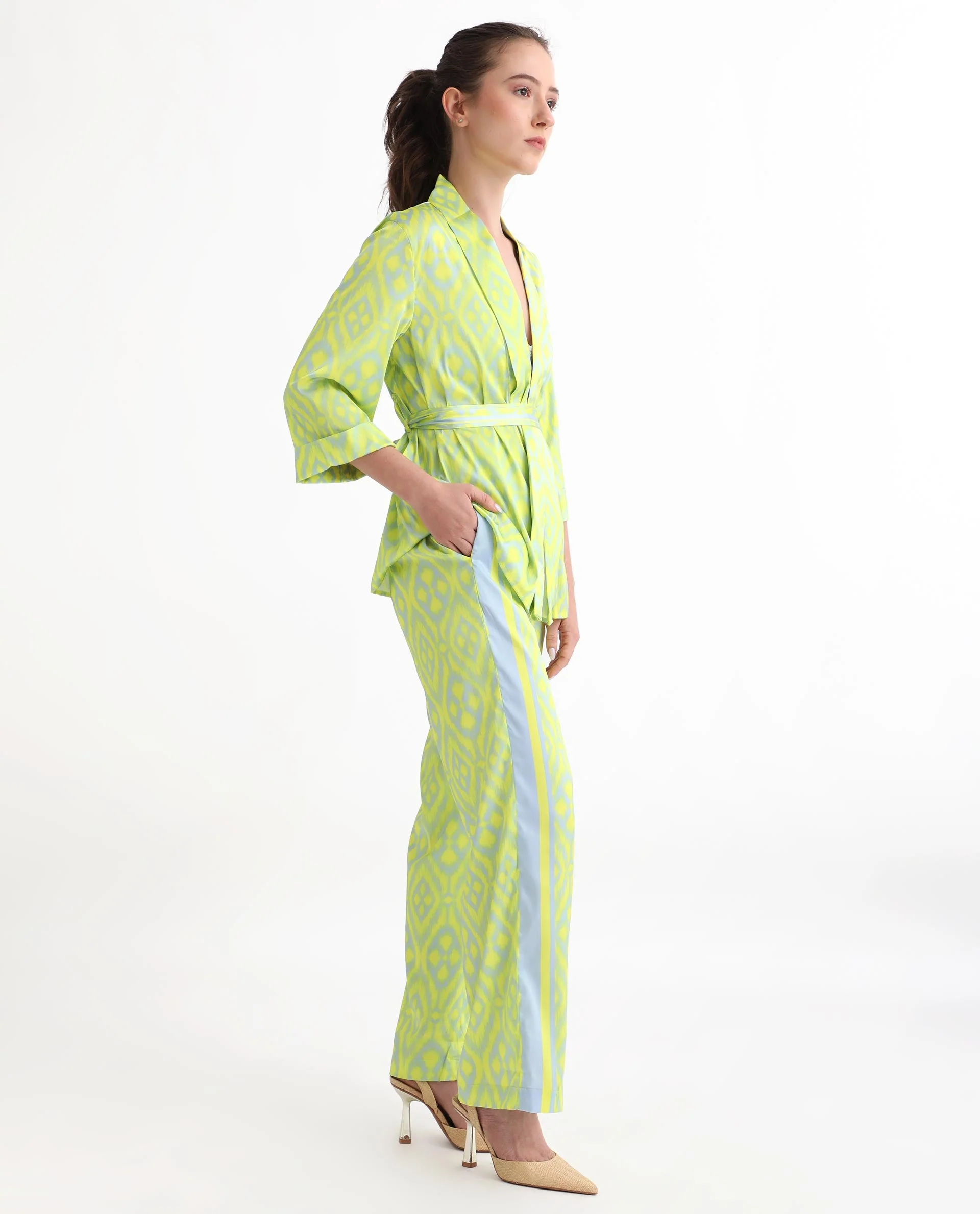 Rareism Women's Zie Yellow Polyester Striped Ankle Length Regular Fit Trouser - Image 7