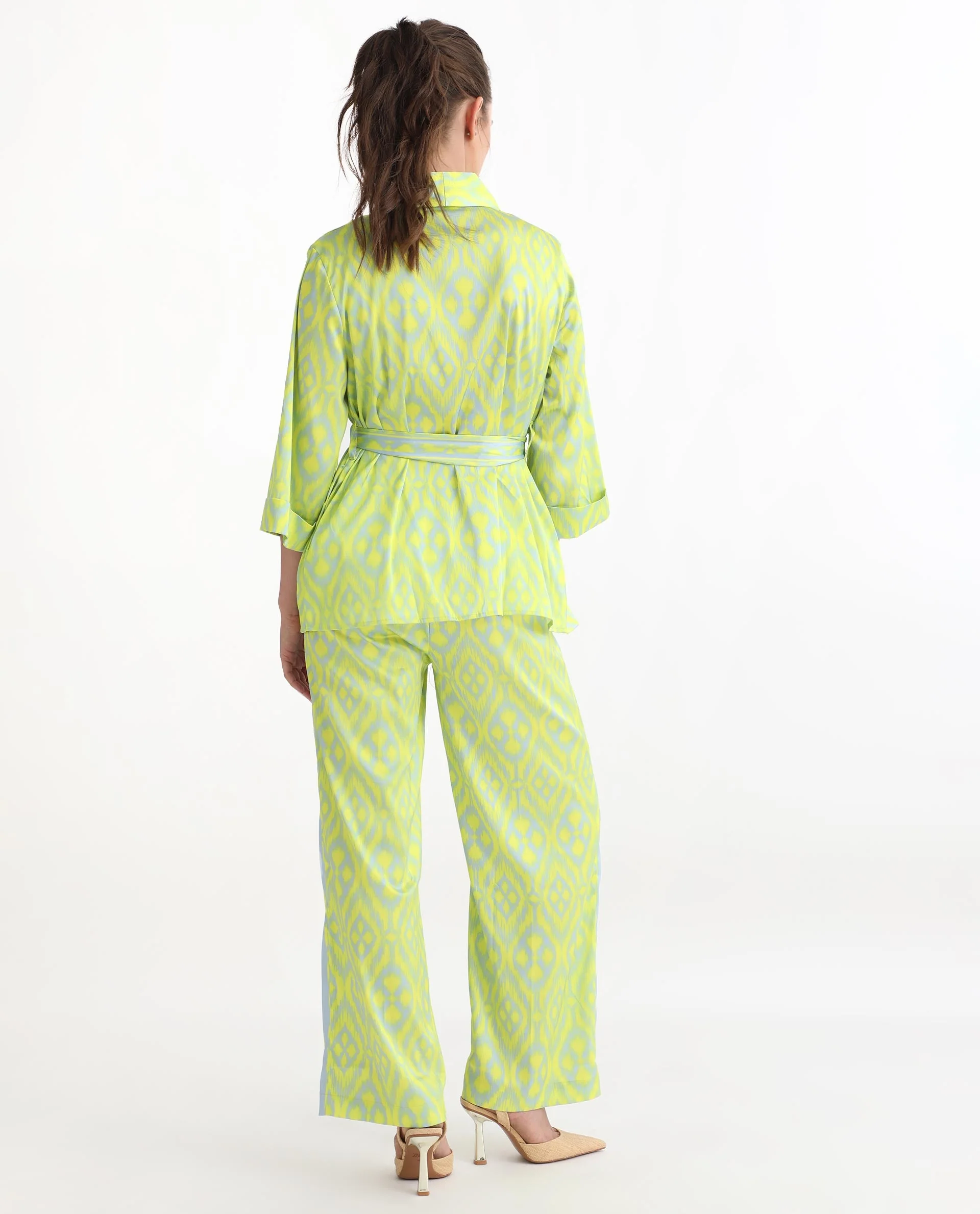 Rareism Women's Zie Yellow Polyester Striped Ankle Length Regular Fit Trouser - Image 9