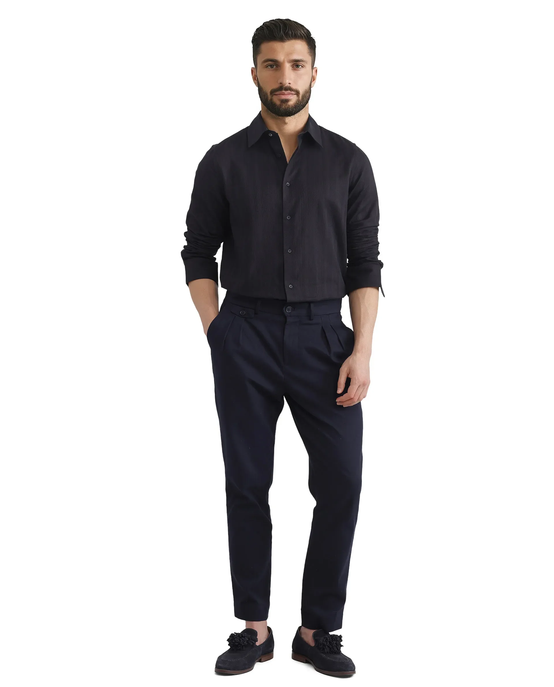 Rare Rabbit Men's Zift Black Cotton Blend Plain Regular Fit Full Sleeve Collared Shirt - Image 2