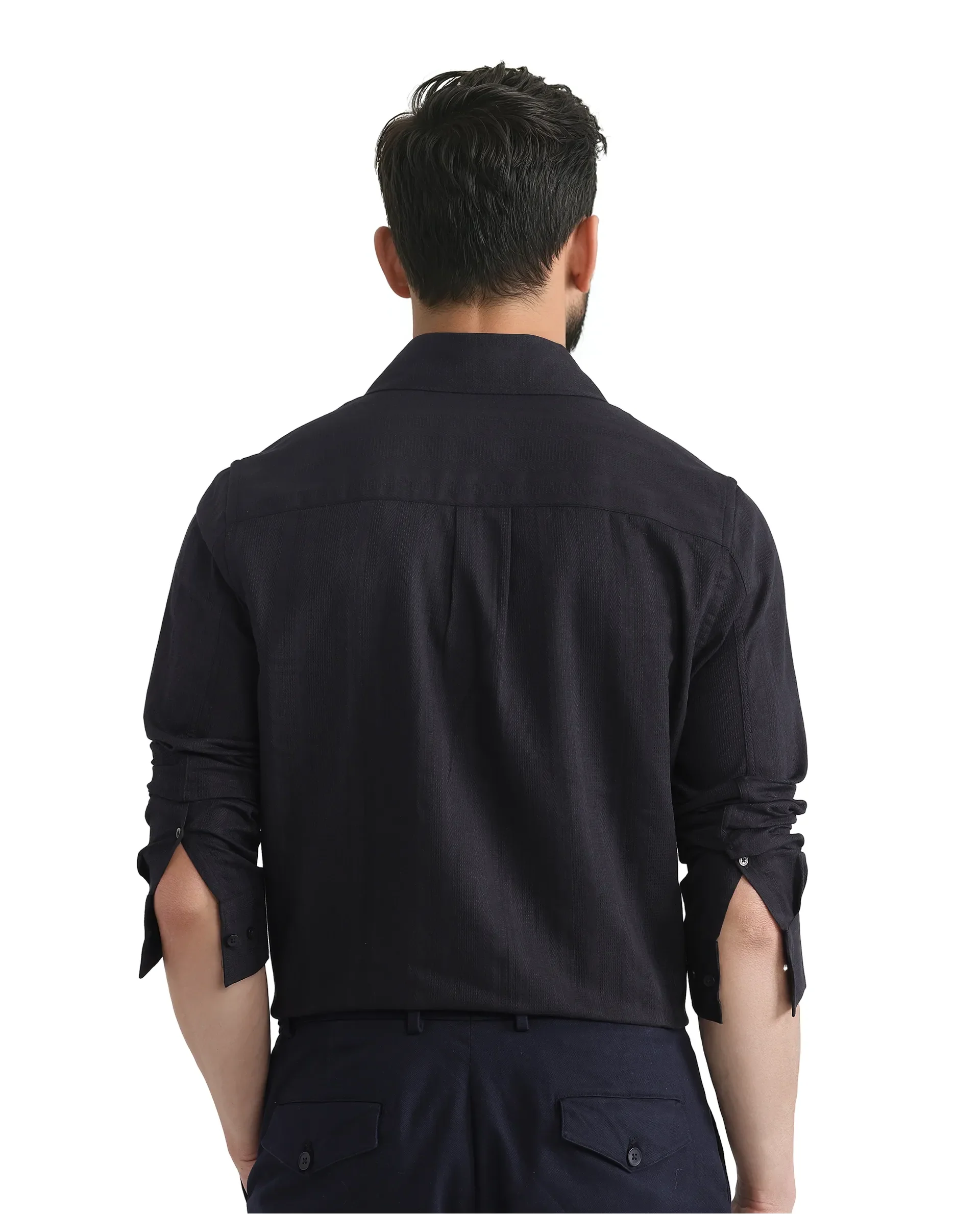 Rare Rabbit Men's Zift Black Cotton Blend Plain Regular Fit Full Sleeve Collared Shirt - Image 4