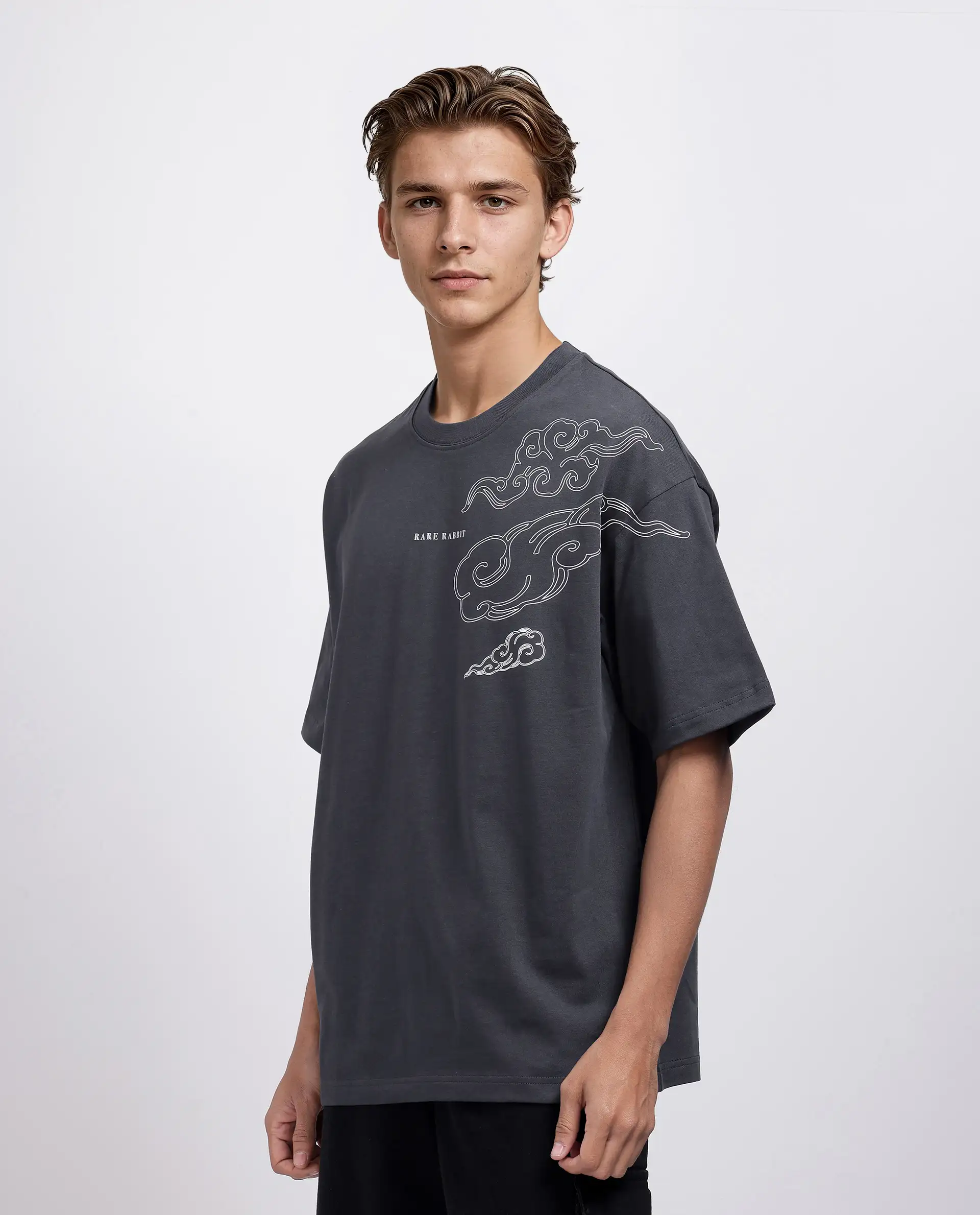 Rare Rabbit Men's Zig Dark Grey Cotton Blend Graphic Print Oversized Fit Half Sleeve Crew Neck T-Shirt - Image 6