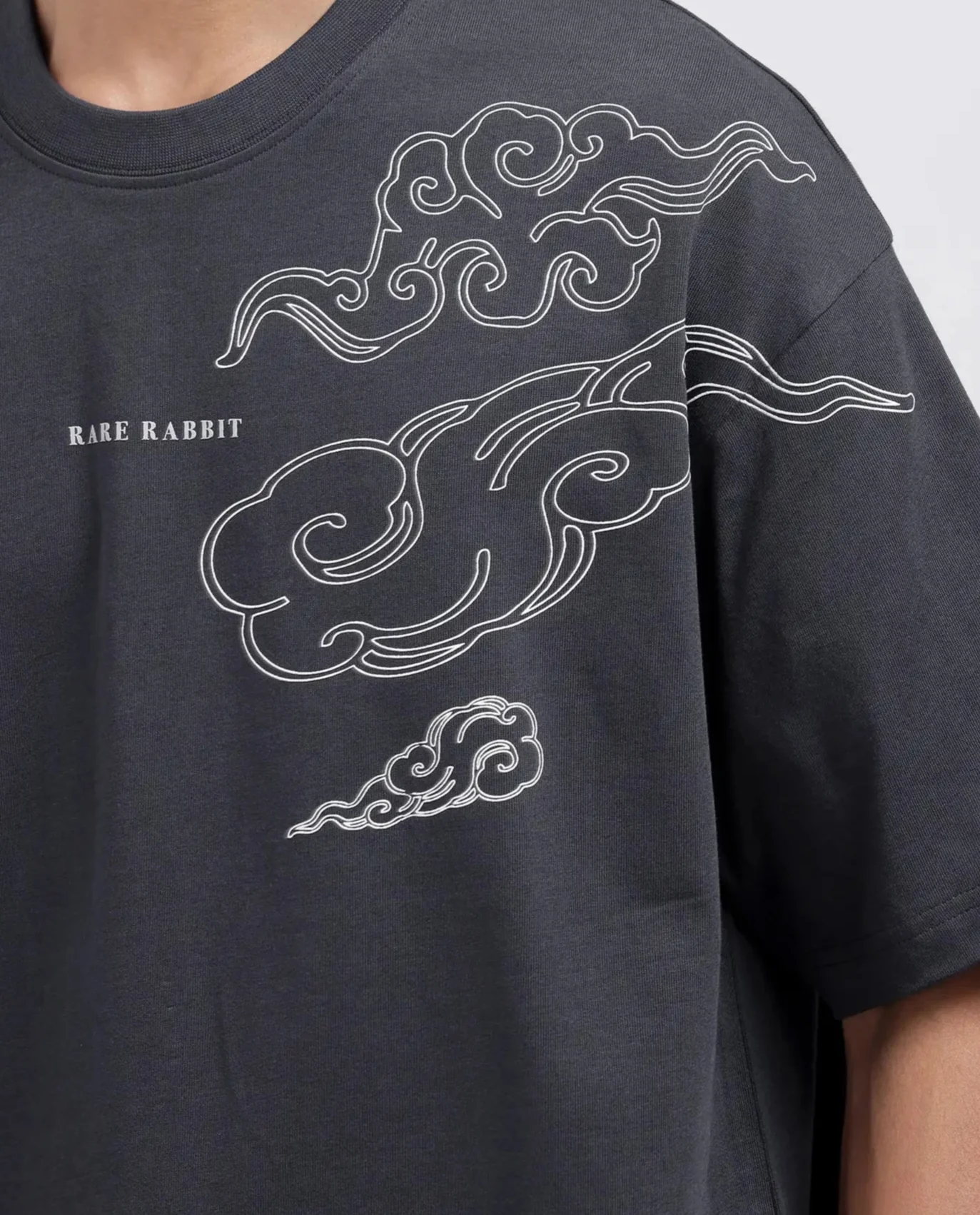 Rare Rabbit Men's Zig Dark Grey Cotton Blend Graphic Print Oversized Fit Half Sleeve Crew Neck T-Shirt - Image 7