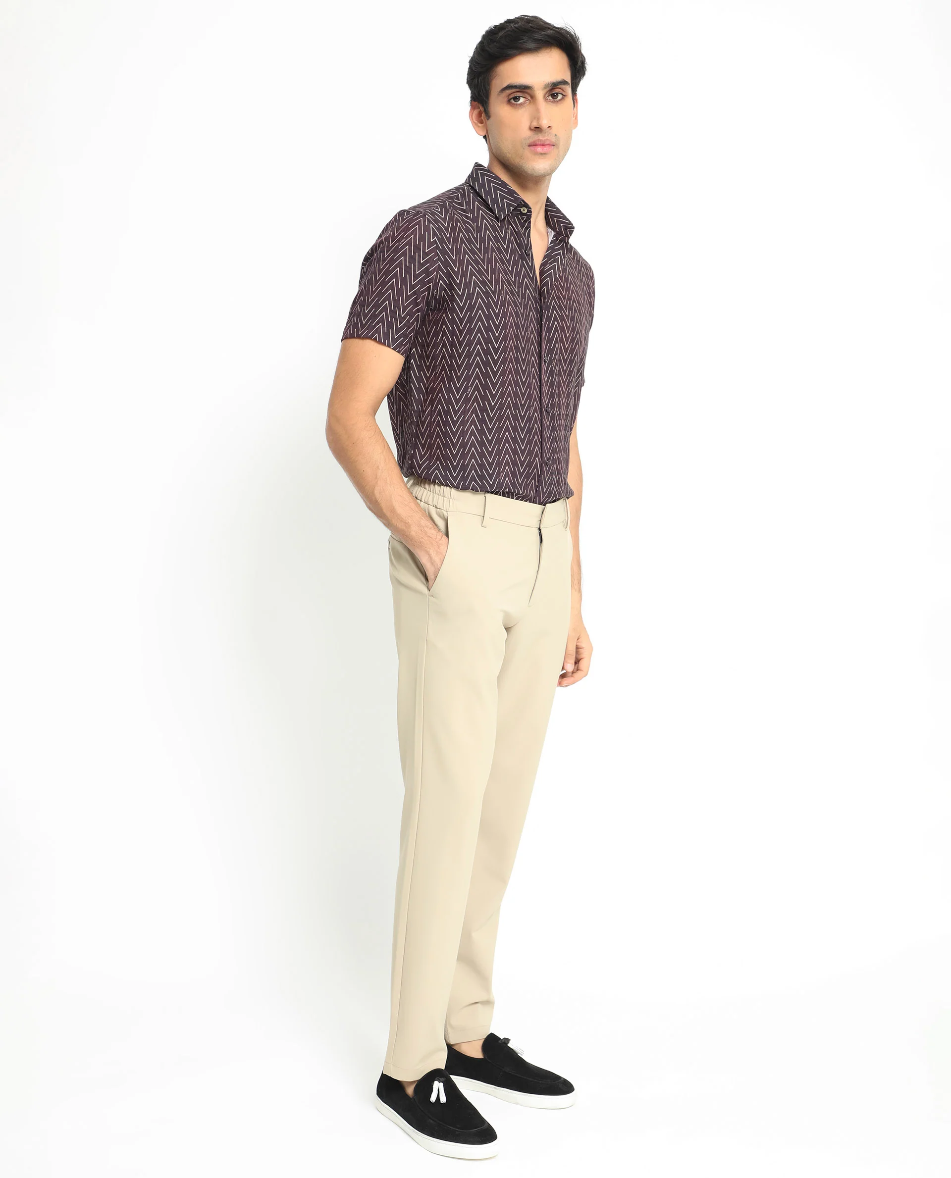 Rare Rabbit Men's Zig Zag Brown Viscose Geometric Print Regular Fit Half Sleeve Spread Collar Shirt - Image 6