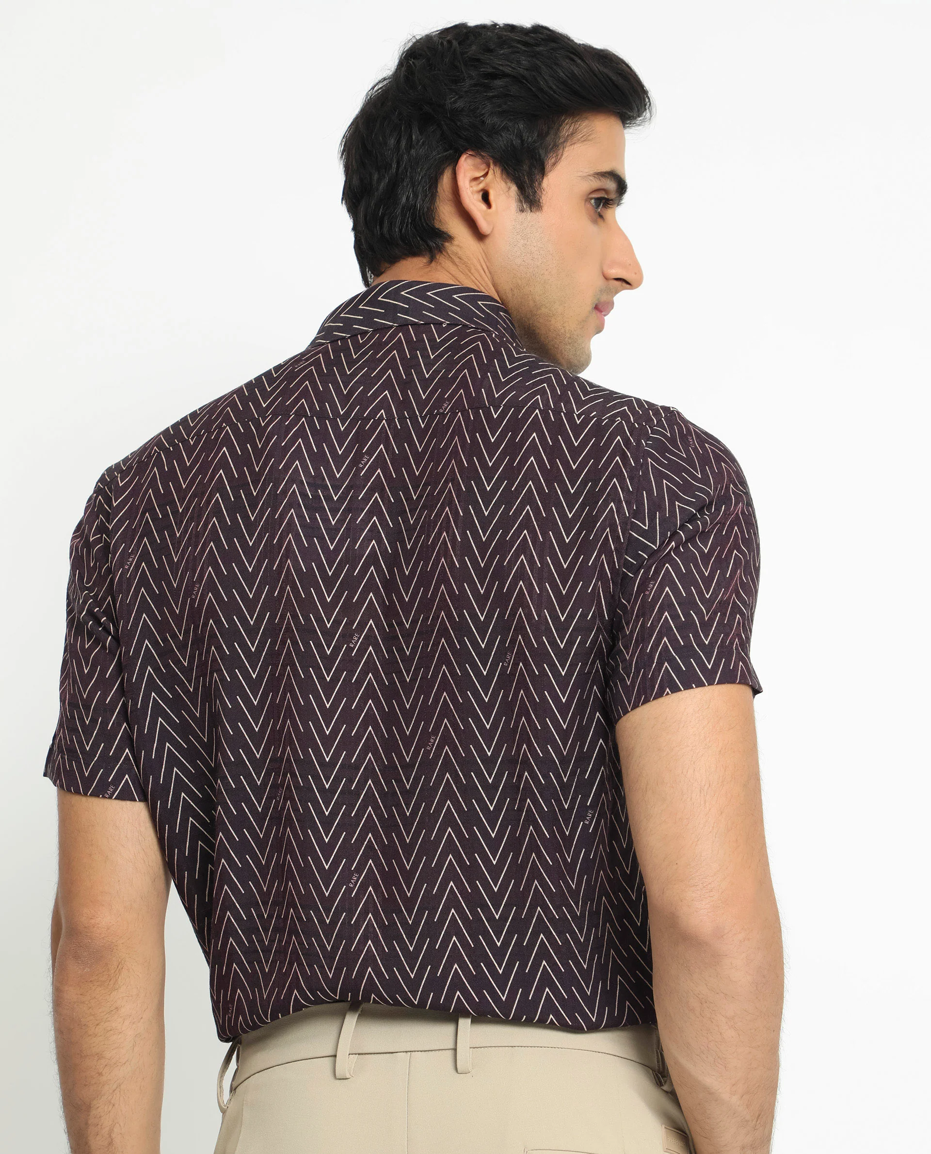 Rare Rabbit Men's Zig Zag Brown Viscose Geometric Print Regular Fit Half Sleeve Spread Collar Shirt - Image 8