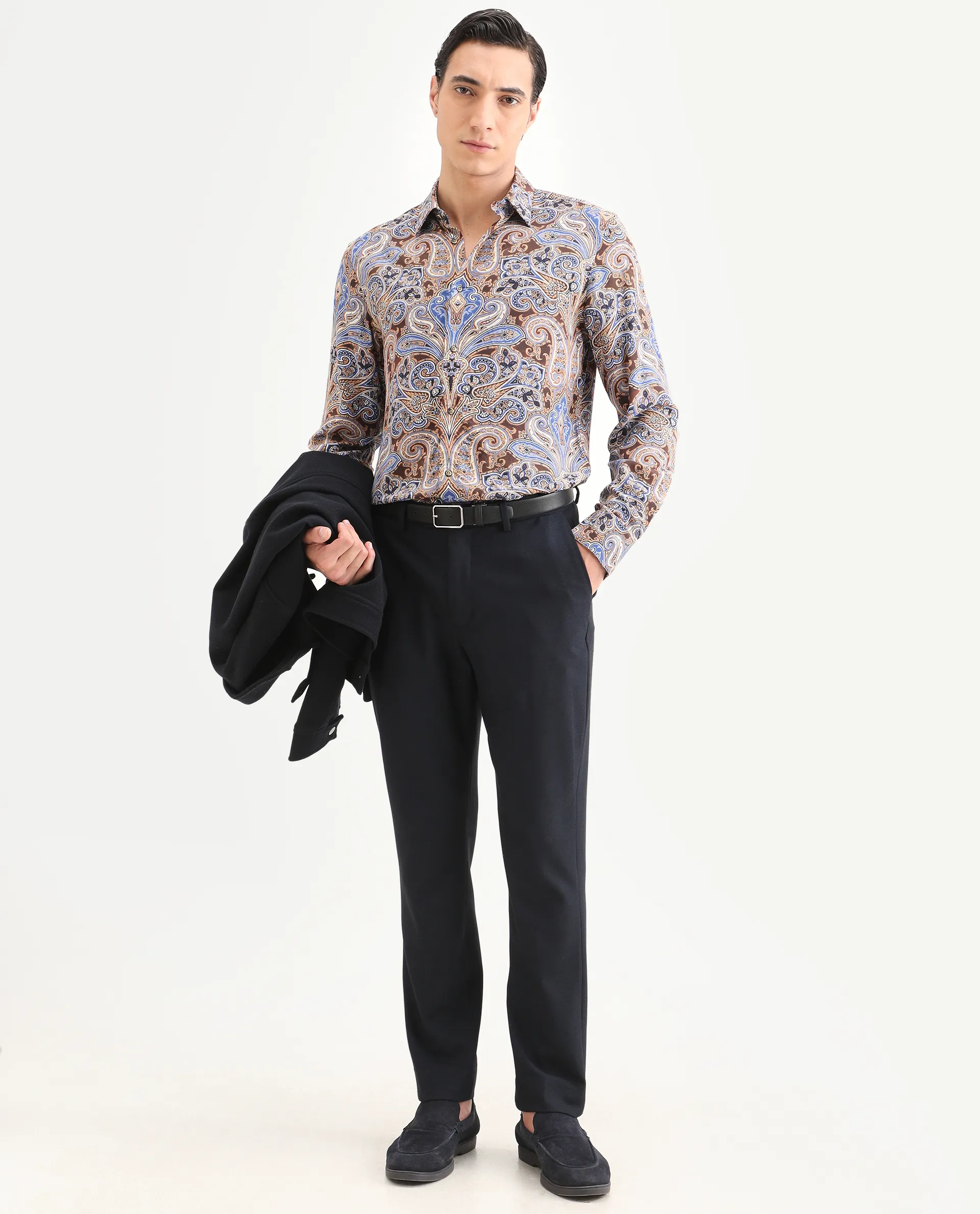 Rare Rabbit Men's Zila Brown Cotton Fabric Full Sleeve Spread Collar Regular Fit Paisley Print Shirt - Image 2