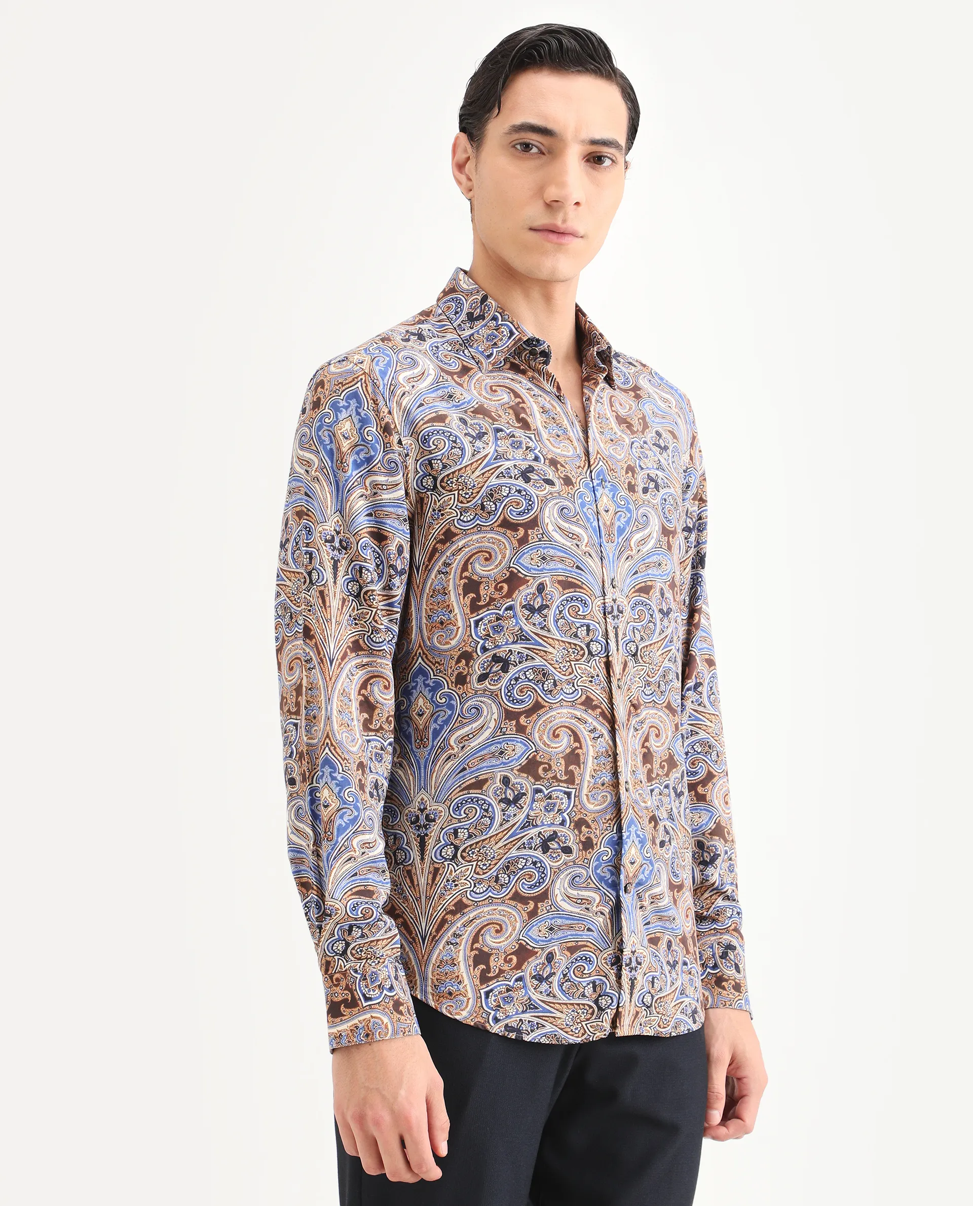 Rare Rabbit Men's Zila Brown Cotton Fabric Full Sleeve Spread Collar Regular Fit Paisley Print Shirt - Image 6