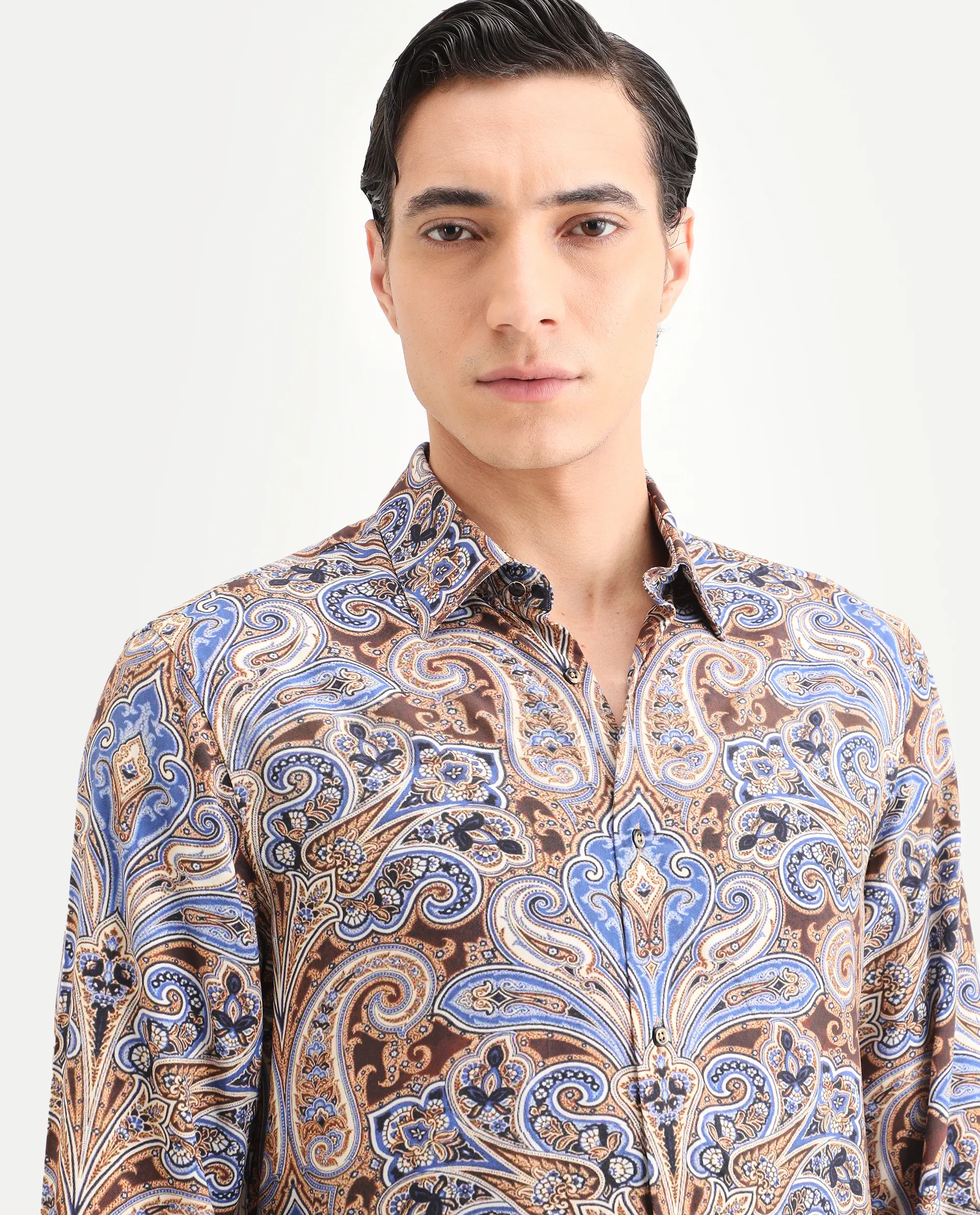 Rare Rabbit Men's Zila Brown Cotton Fabric Full Sleeve Spread Collar Regular Fit Paisley Print Shirt - Image 7
