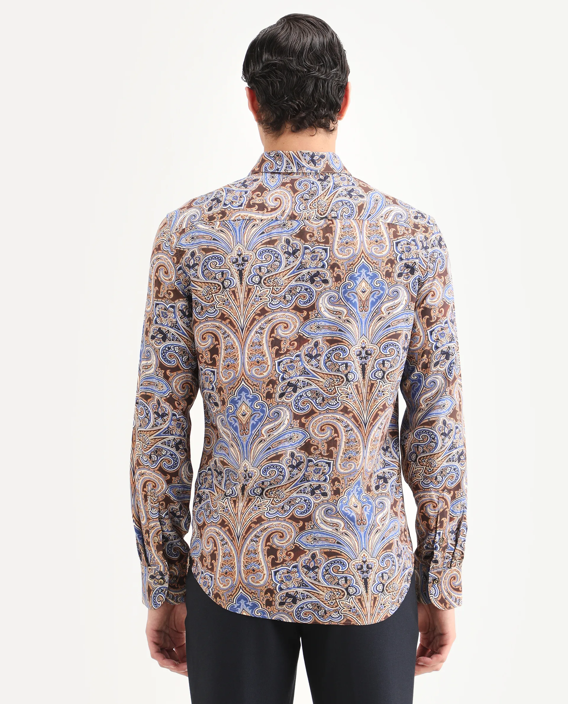 Rare Rabbit Men's Zila Brown Cotton Fabric Full Sleeve Spread Collar Regular Fit Paisley Print Shirt - Image 8